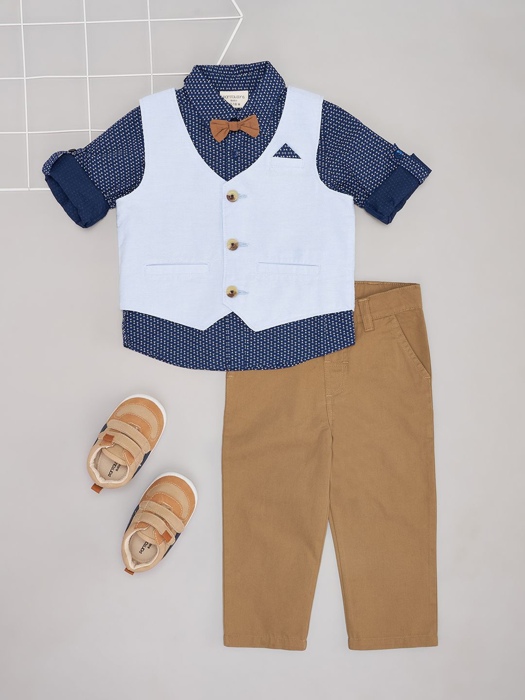 

Pantaloons Baby Boys Shirt with Trousers & Waistcoat, Blue