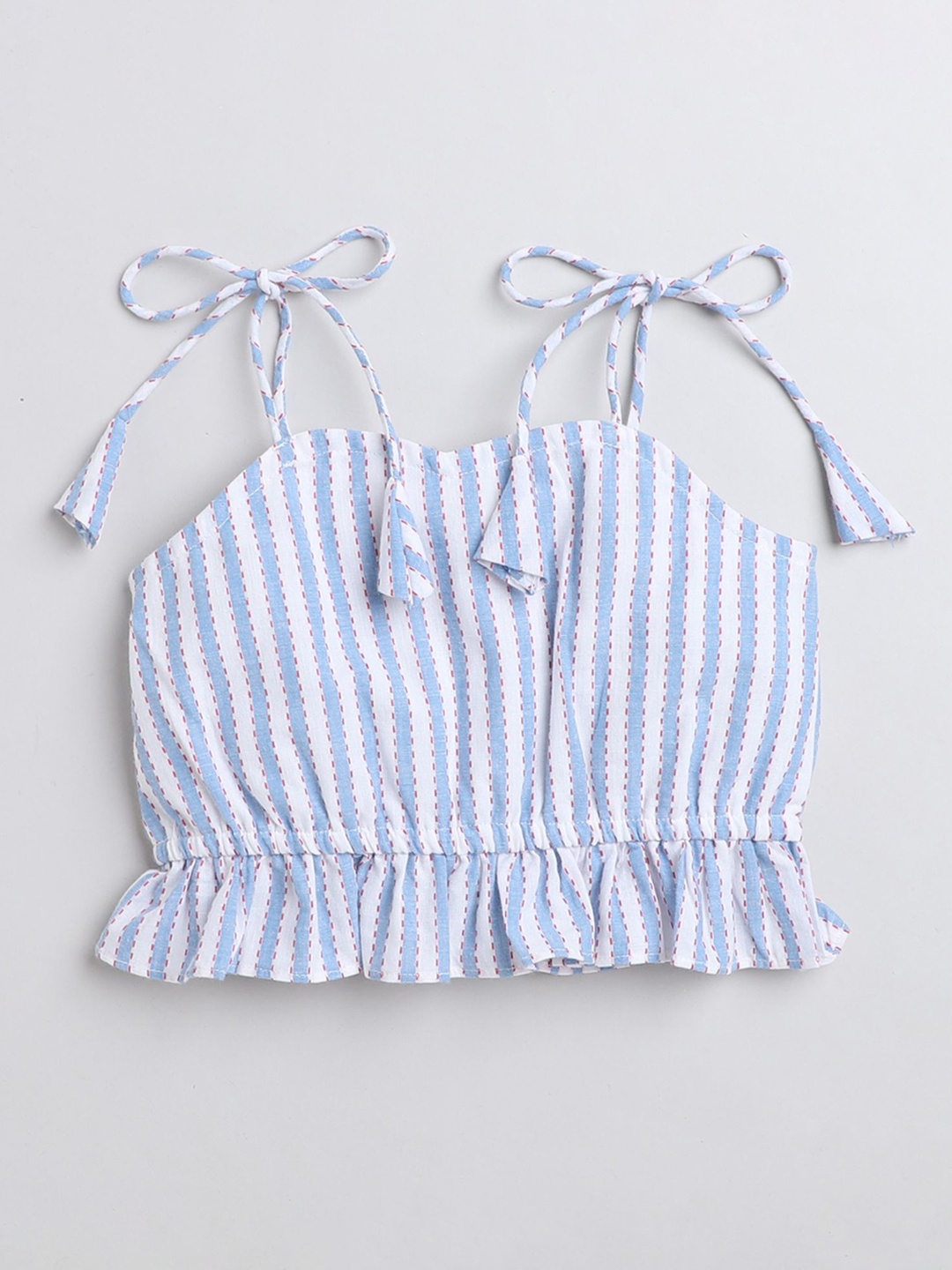 

taffykids Girls Tie-Up Neck Cotton Cinched Waist Top, Blue