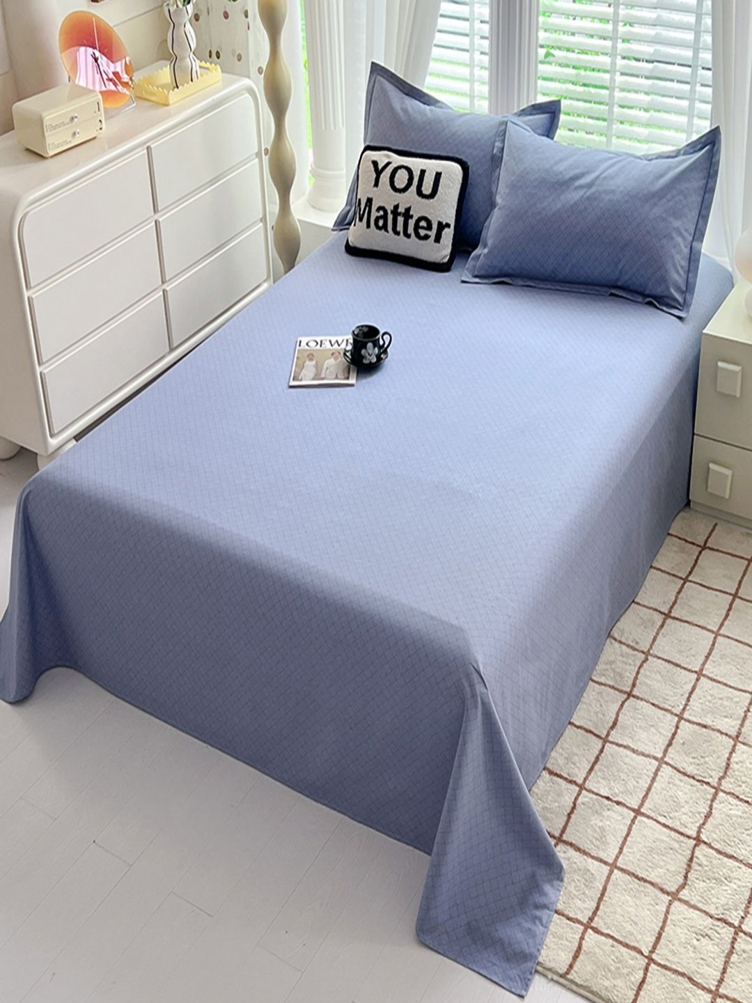 

JC HOME Blue Single Bedsheet with 1 Pillow Covers