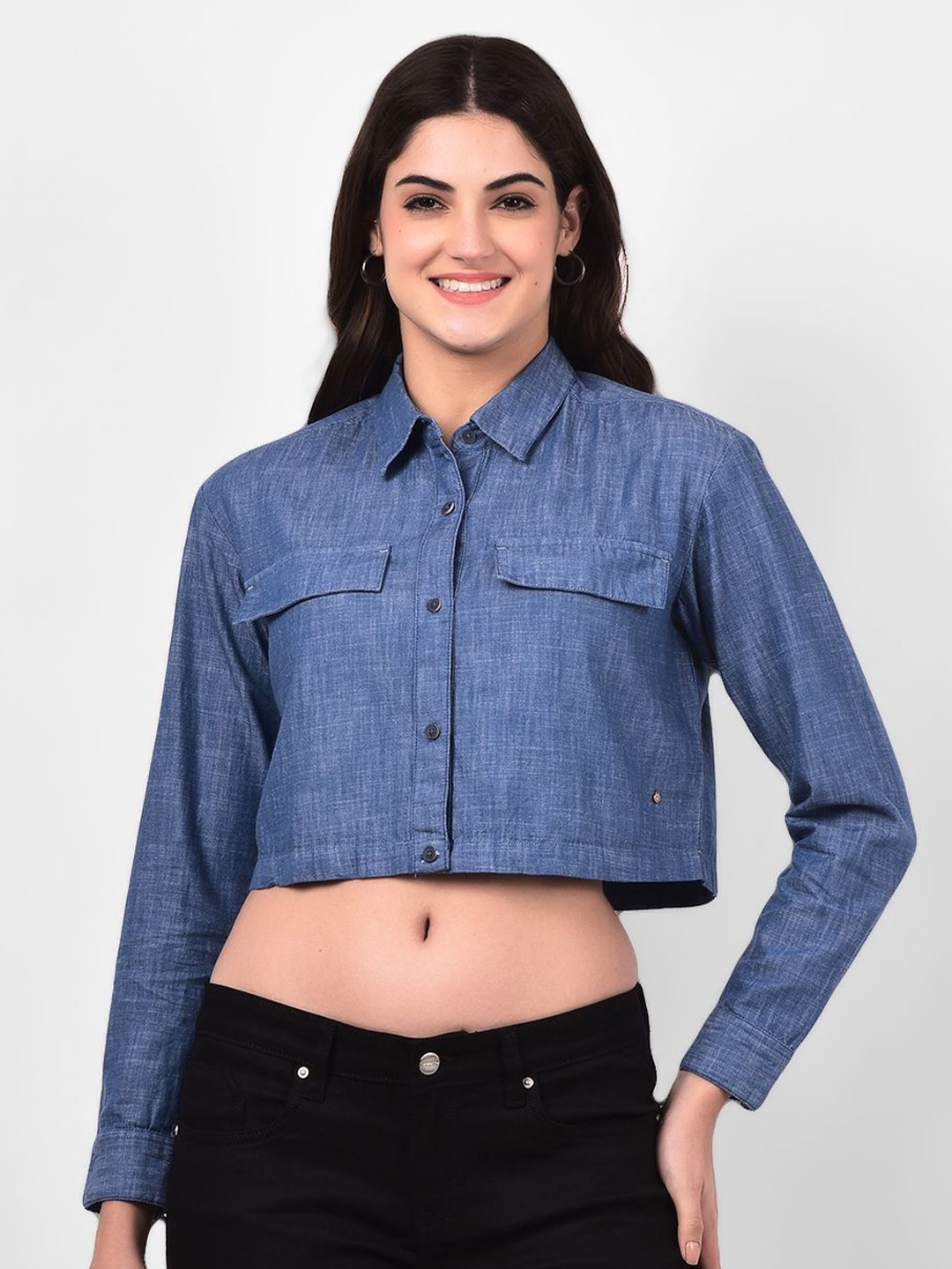 

Numero Uno Women Spread Collar Solid Cotton Casual Shirt, Blue