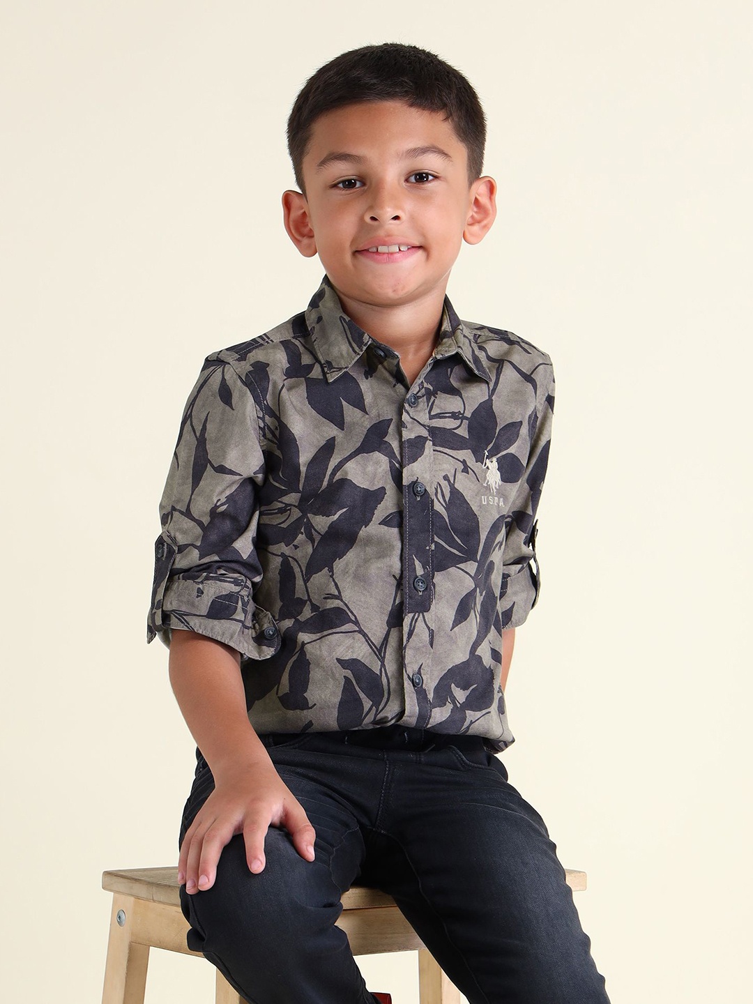 

U.S. Polo Assn. Kids Boys Classic Opaque Printed Casual Shirt, Brown