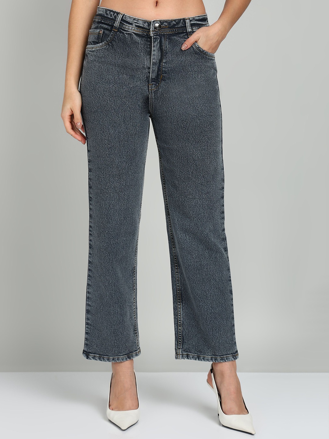

Nifty Women Cotton Straight Fit Stretchable Boyfriend J Jeans, Grey