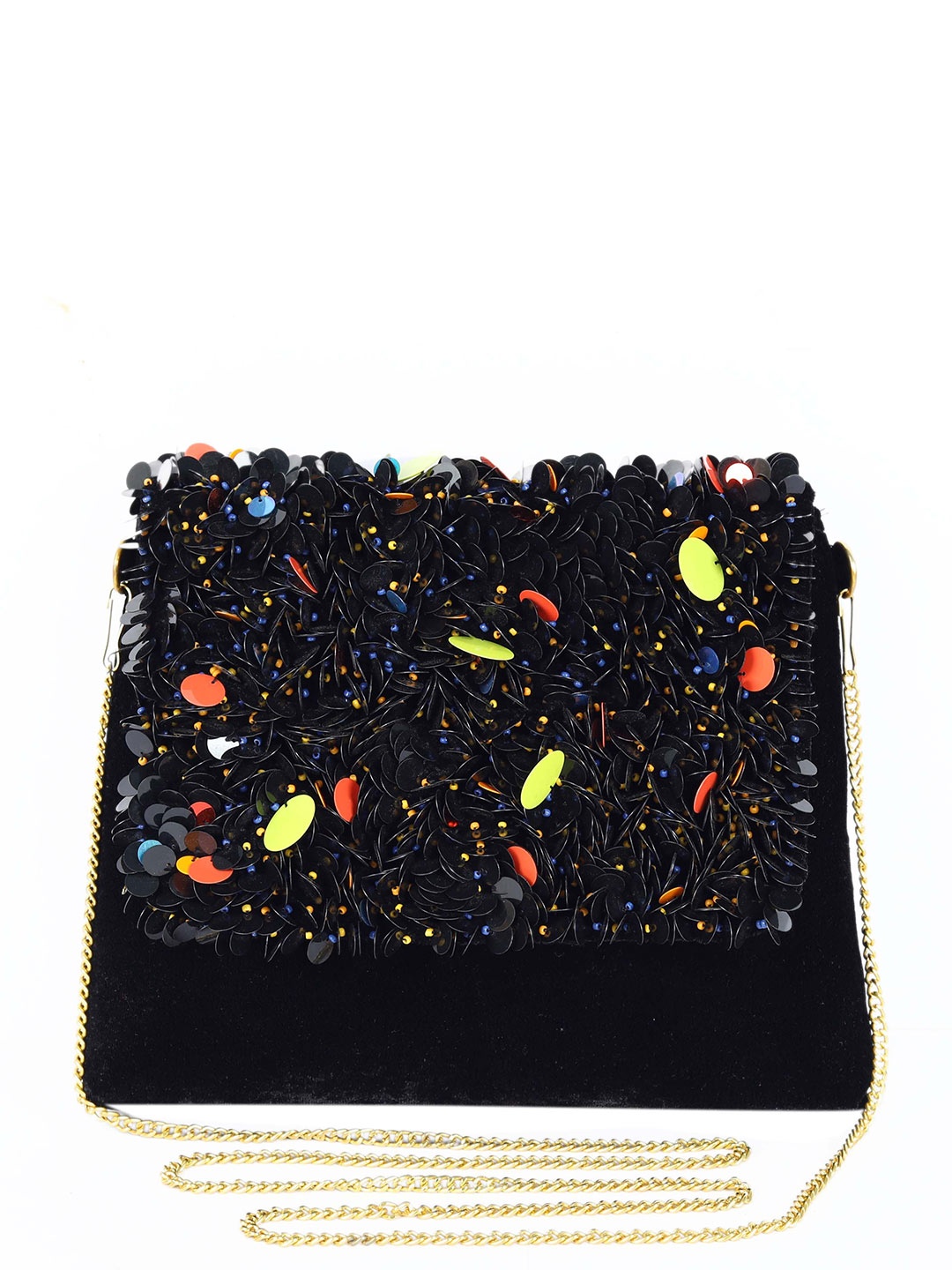 

REZZY Embellished Canvas Foldover Clutch, Black