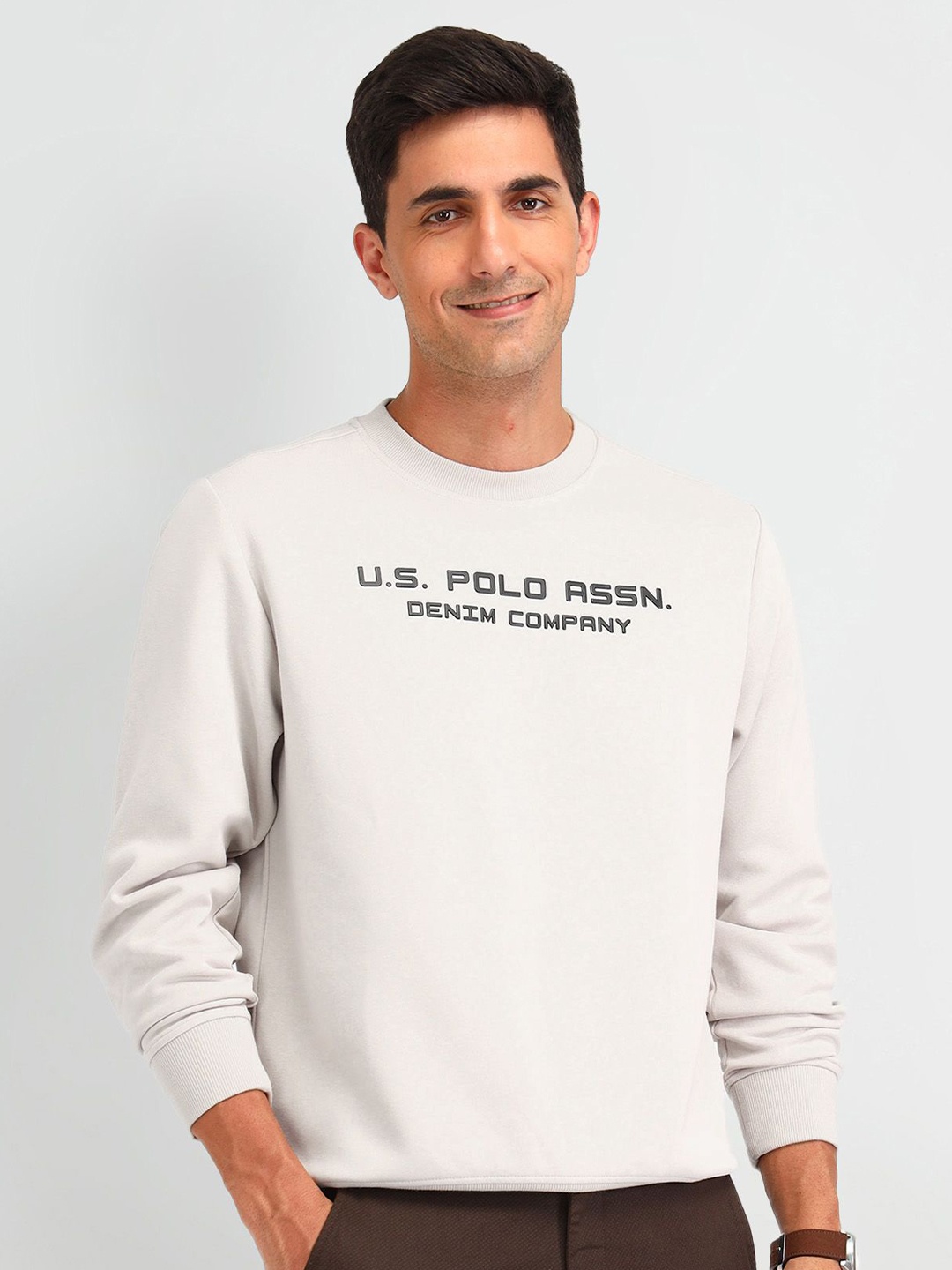 

U.S. Polo Assn. Denim Co. Men Brand Logo Printed Cotton Sweatshirt, Off white