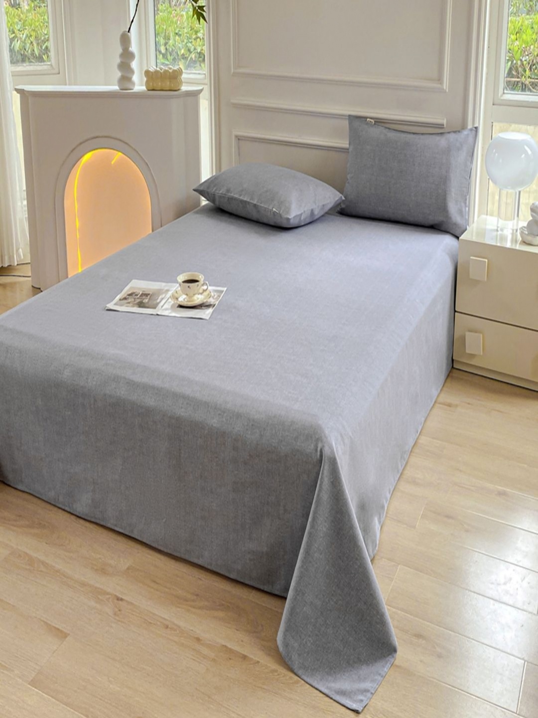 

JC HOME Grey 150 TC Single Bedsheet with 1 Pillow Covers