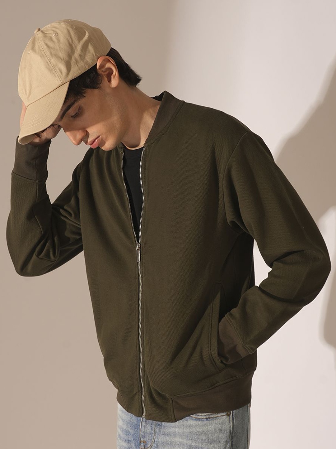 

SELECTED Men Mandarin Collar Sweatshirt, Green
