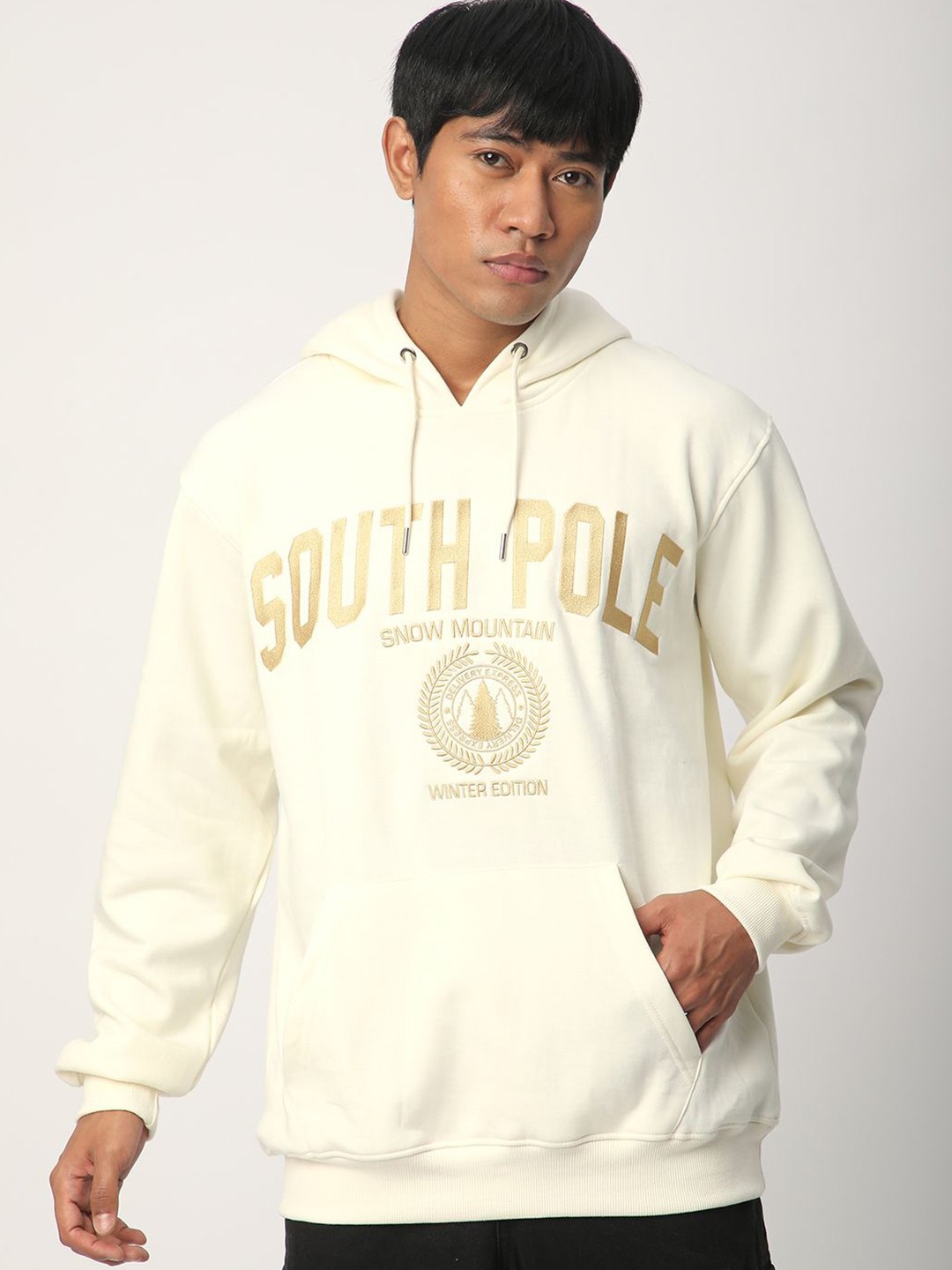 

R&B Men Typography Printed Hooded Long Sleeves Sweatshirt, White