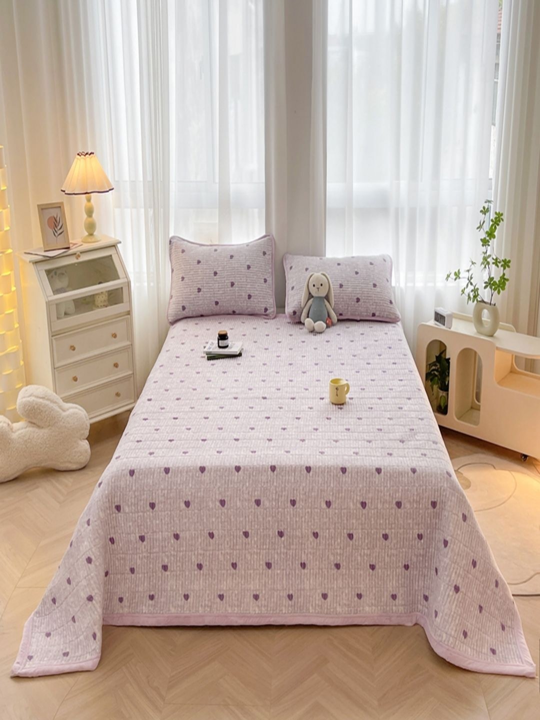 

JC HOME Lavender Colored & Purple Printed Double XL Bed Cover Set