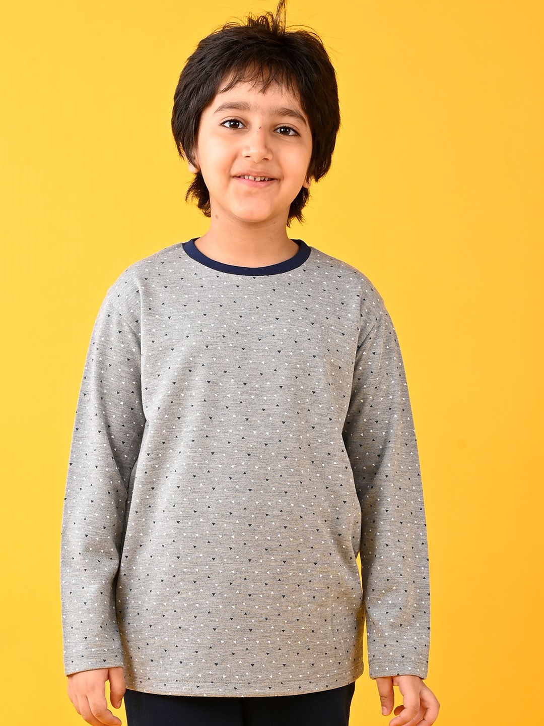 

Anthrilo Boys Geometric Printed Round Neck Cotton T-shirt, Grey