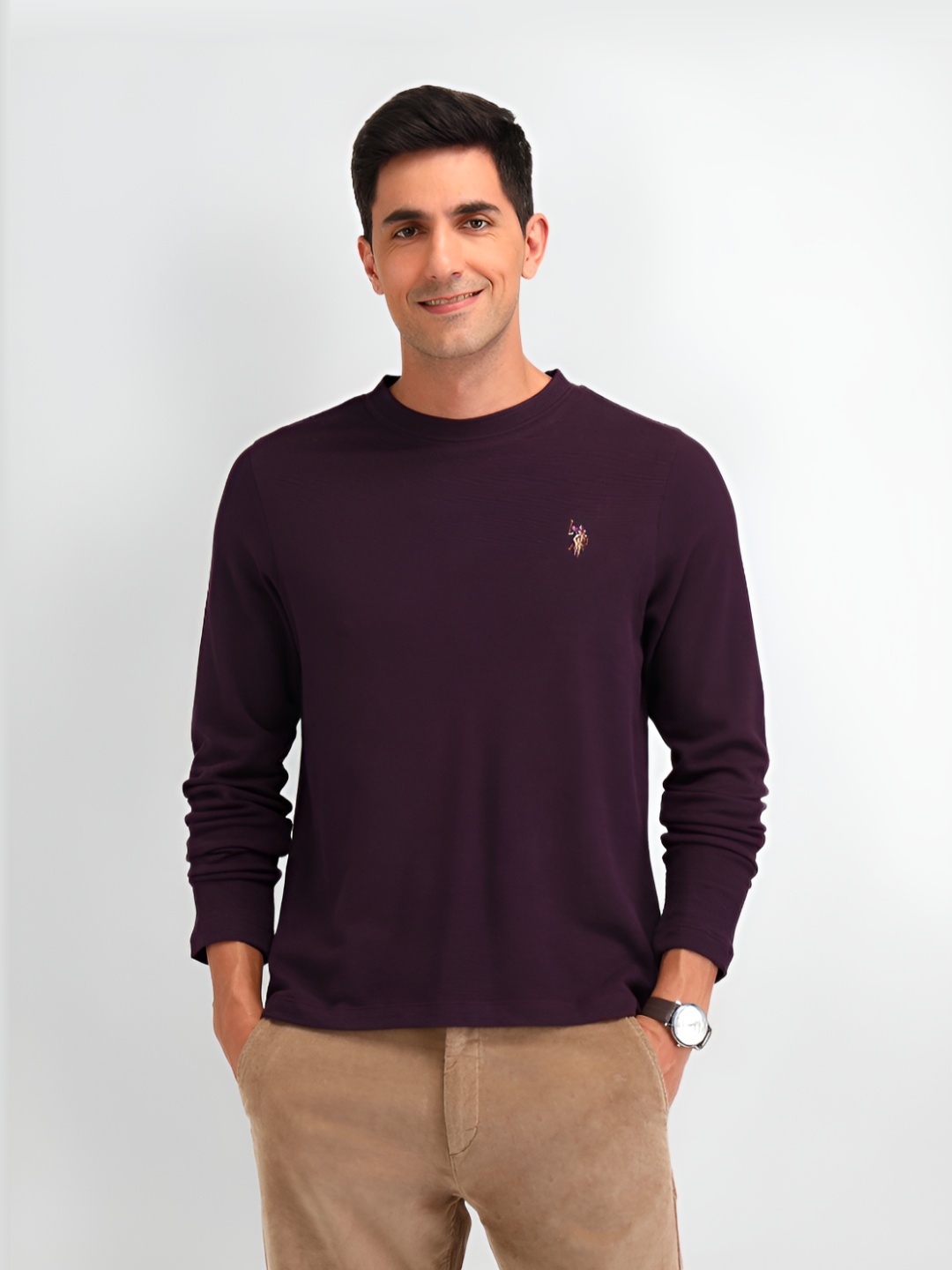 

U.S. Polo Assn. Denim Co. Men Solid Round Neck Cotton Slim Fit T-shirt, Purple