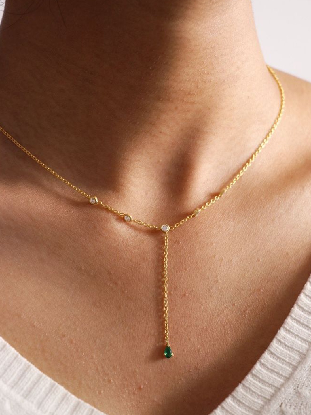 

Anushka Jain Jewellery 925 Sterling Silver Gold-Plated Emerald Studded Necklace