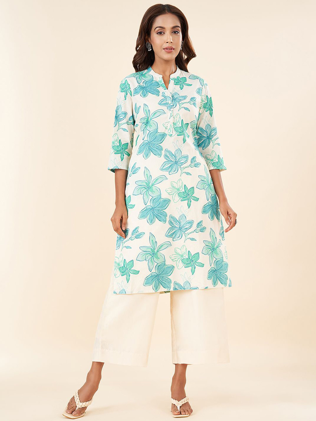 

RANGMANCH BY PANTALOONS Women Printed Thread Work Anarkali Kurta, Grey