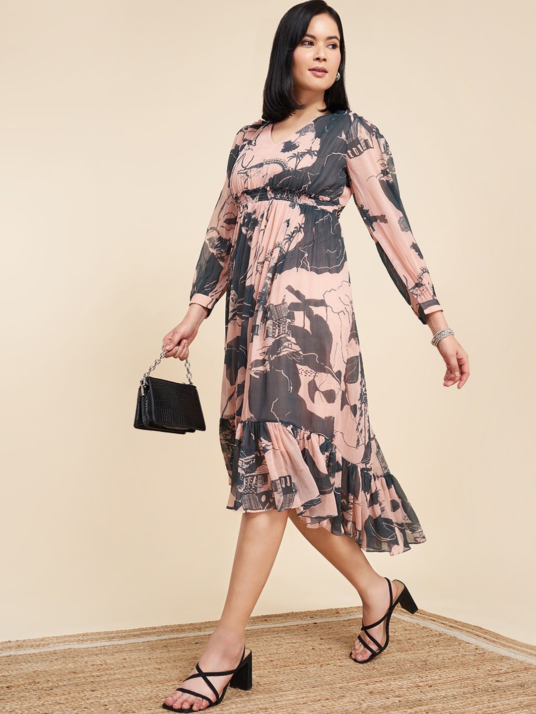 

Marigold Lane Women Floral A-Line Midi Dress, Peach