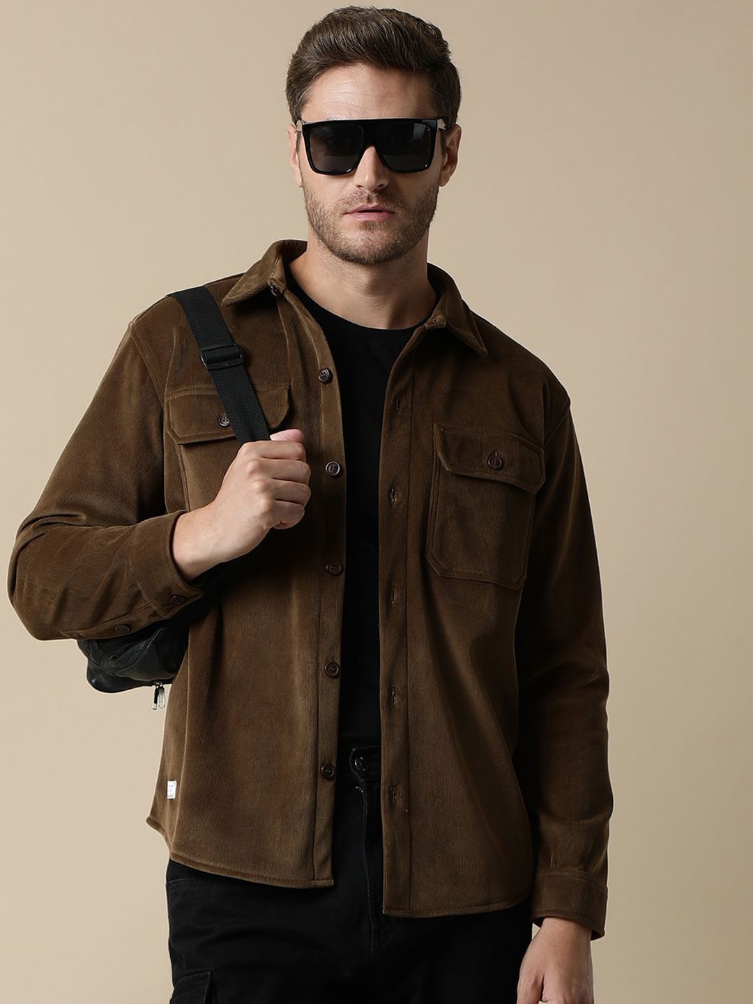 

Fort Collins Men Spread Collar Solid Corduroy Casual Open Front Jacket, Coffee brown