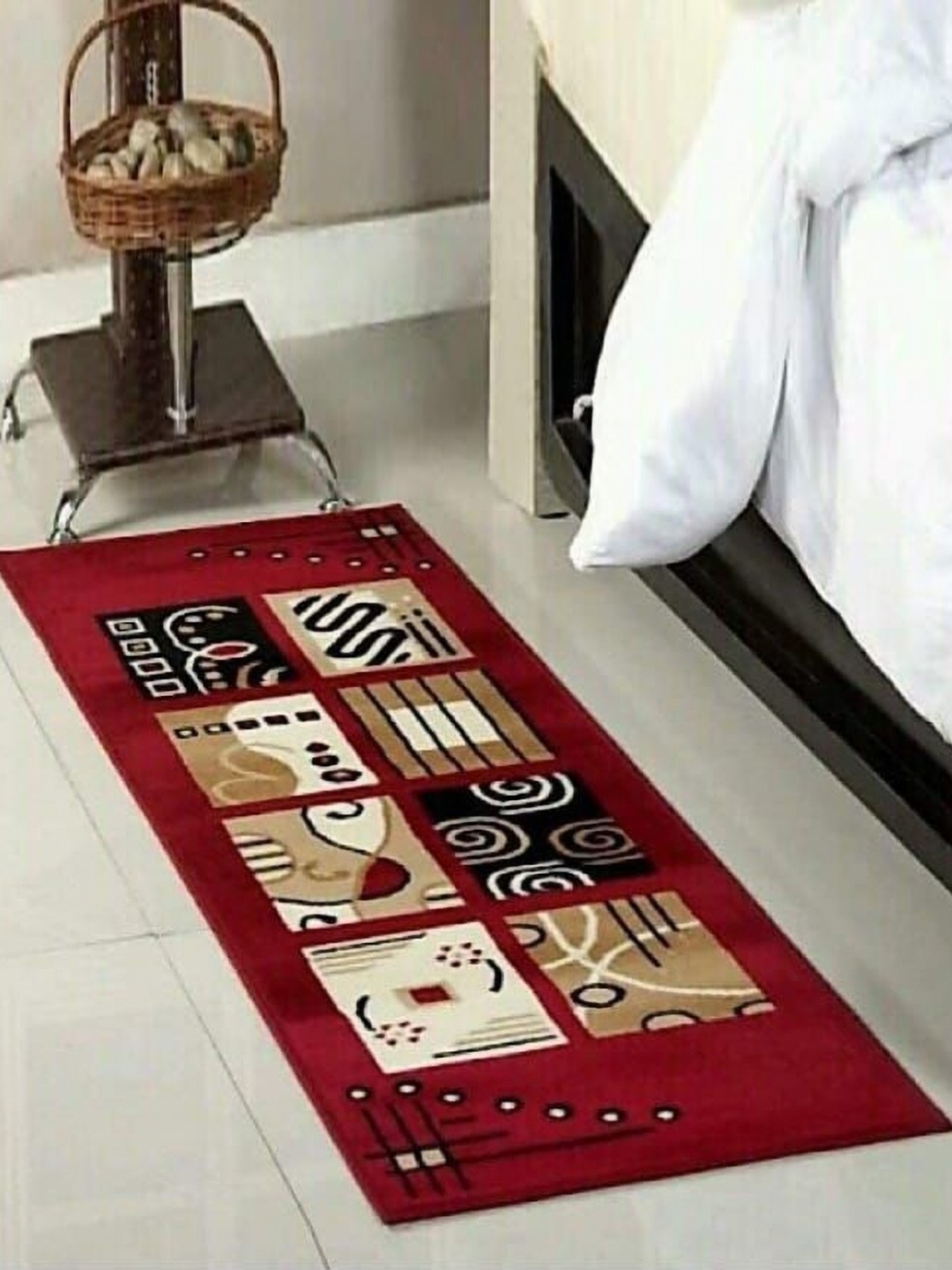 

Samjeeda Handloom carpets Red & Black Geometric Printed Anti-Skid Woollen Carpet