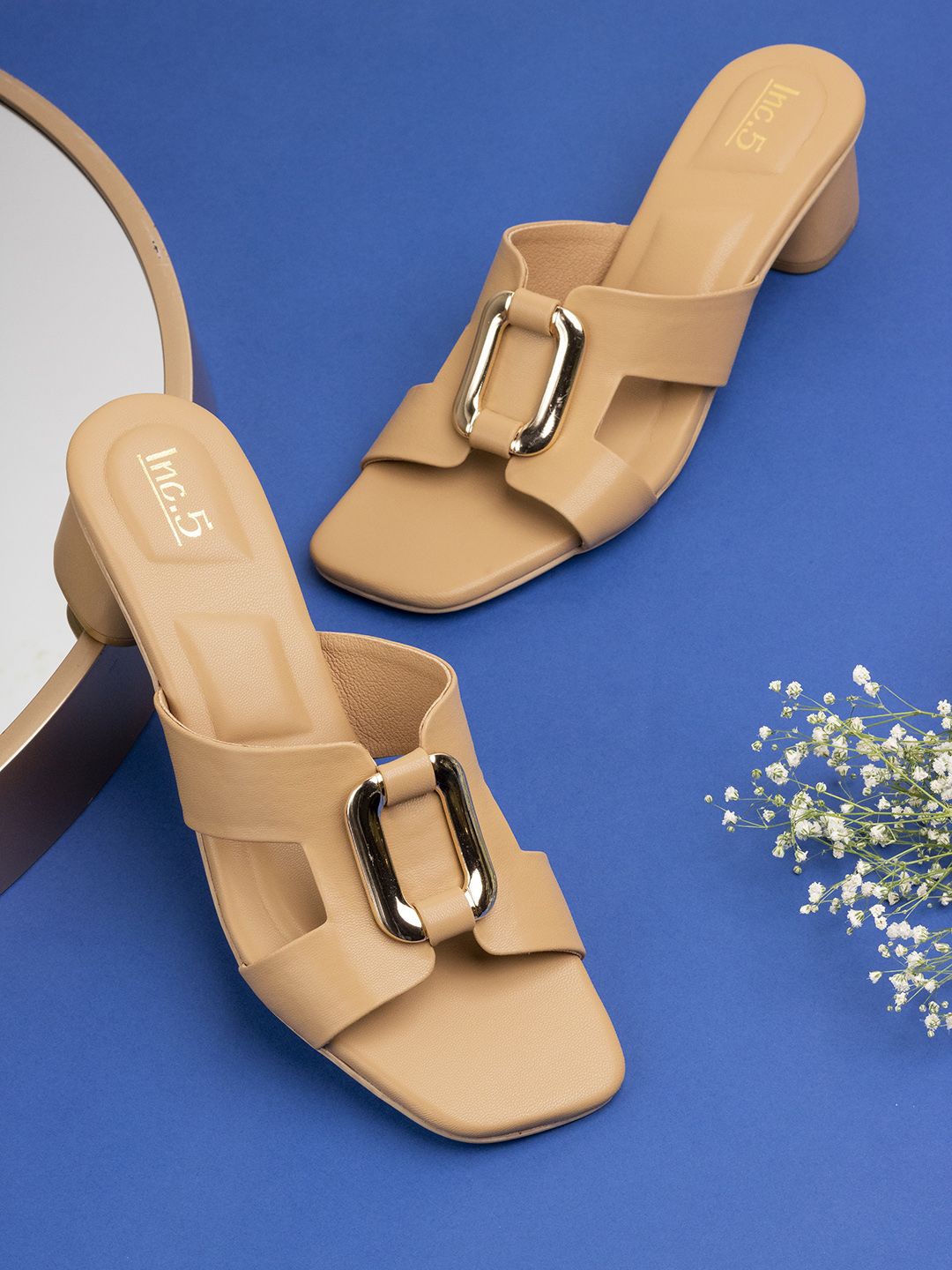 

Inc 5 Women Open Toe Block Heel Sandals, Beige