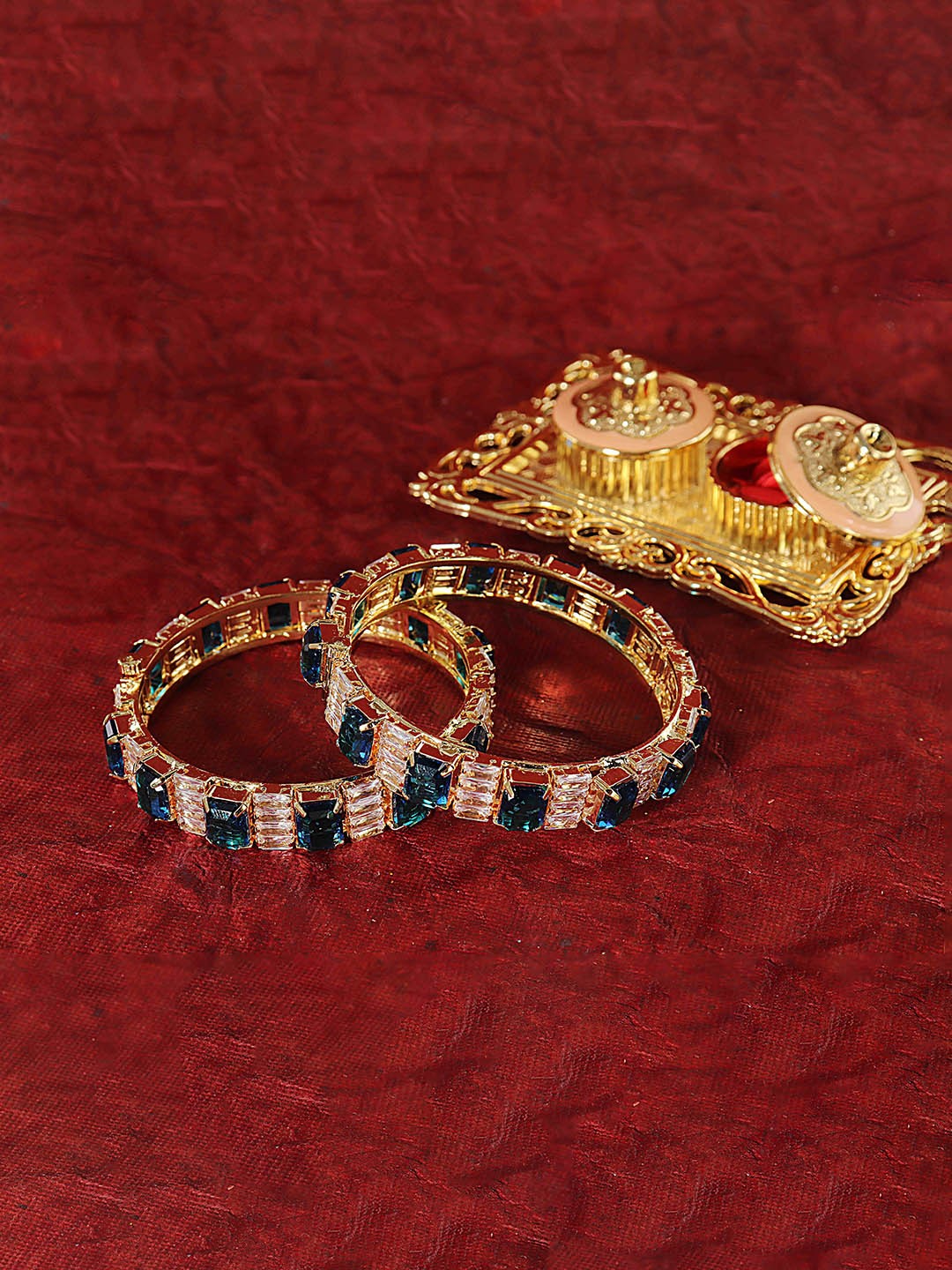 

LAVAZZA Set Of 2 American Diamond-Studded Bangles, Blue