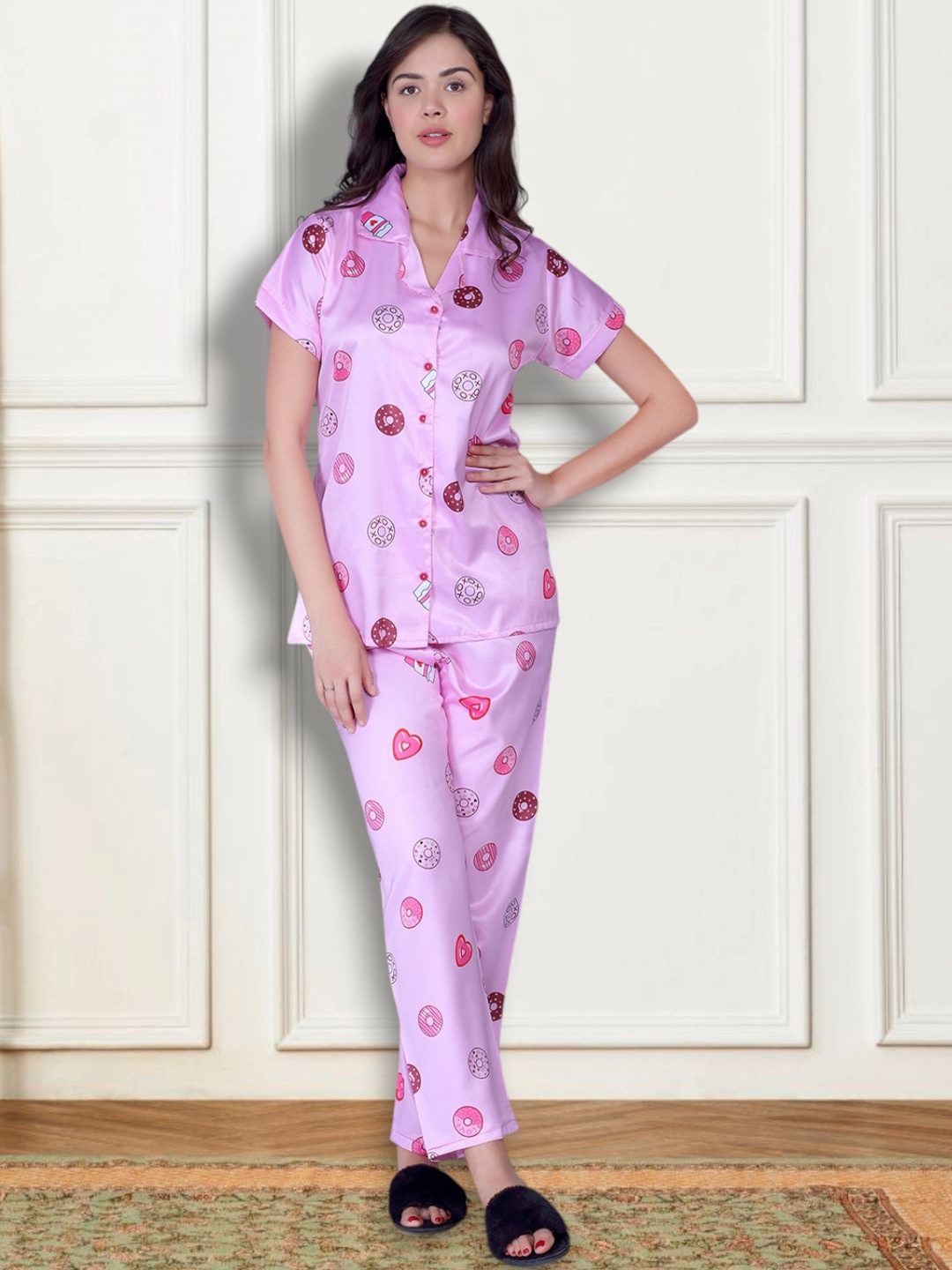 

THE DAILY OUTFITS Women Abstract Printed Night suit, Pink