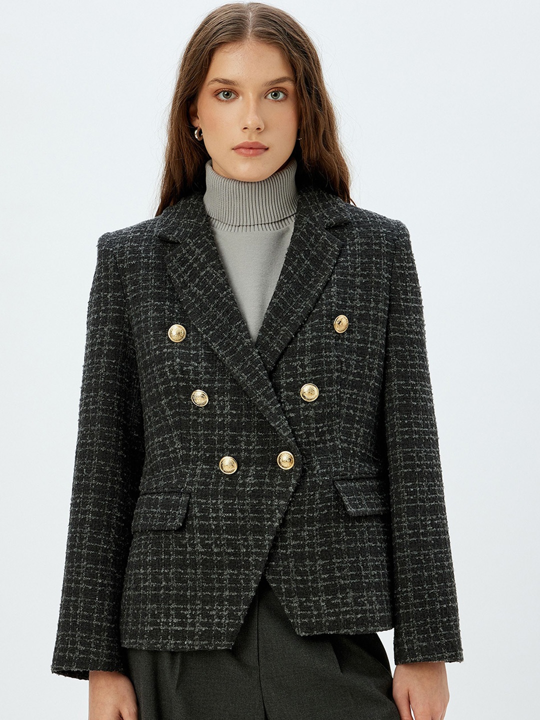

Koton Women Longline Tailored Jacket with Embroidered, Grey