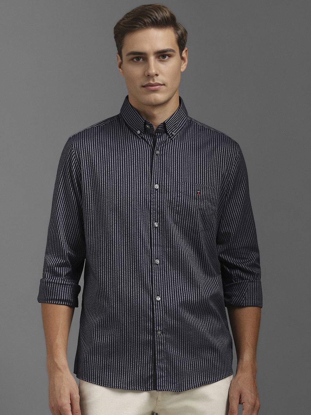 

Louis Philippe Sport Men Slim Fit Opaque Striped Casual Shirt, Charcoal