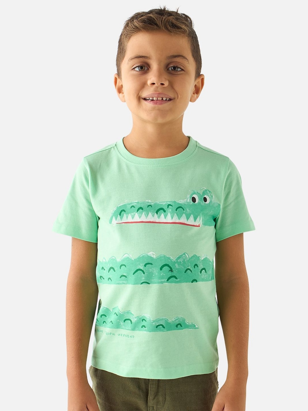 

Juniors by Babyshop Boys Graphic Printed Round Neck Cotton T-shirt, Green