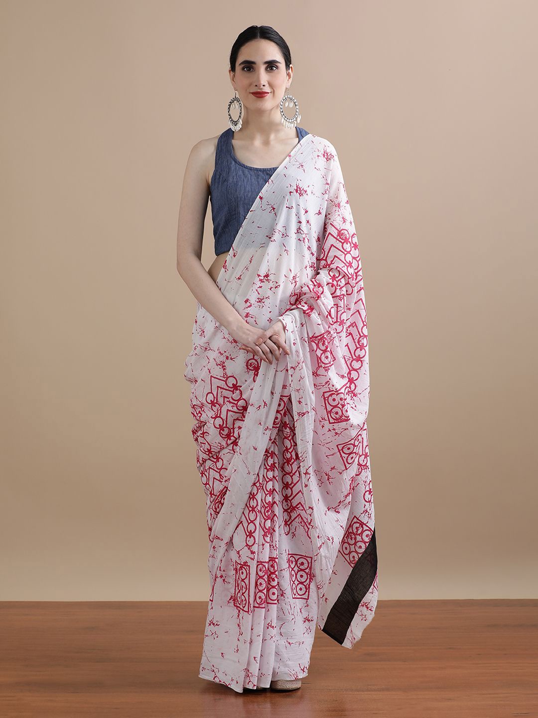

Jaipur Kurti Printed Pure Cotton Saree, White