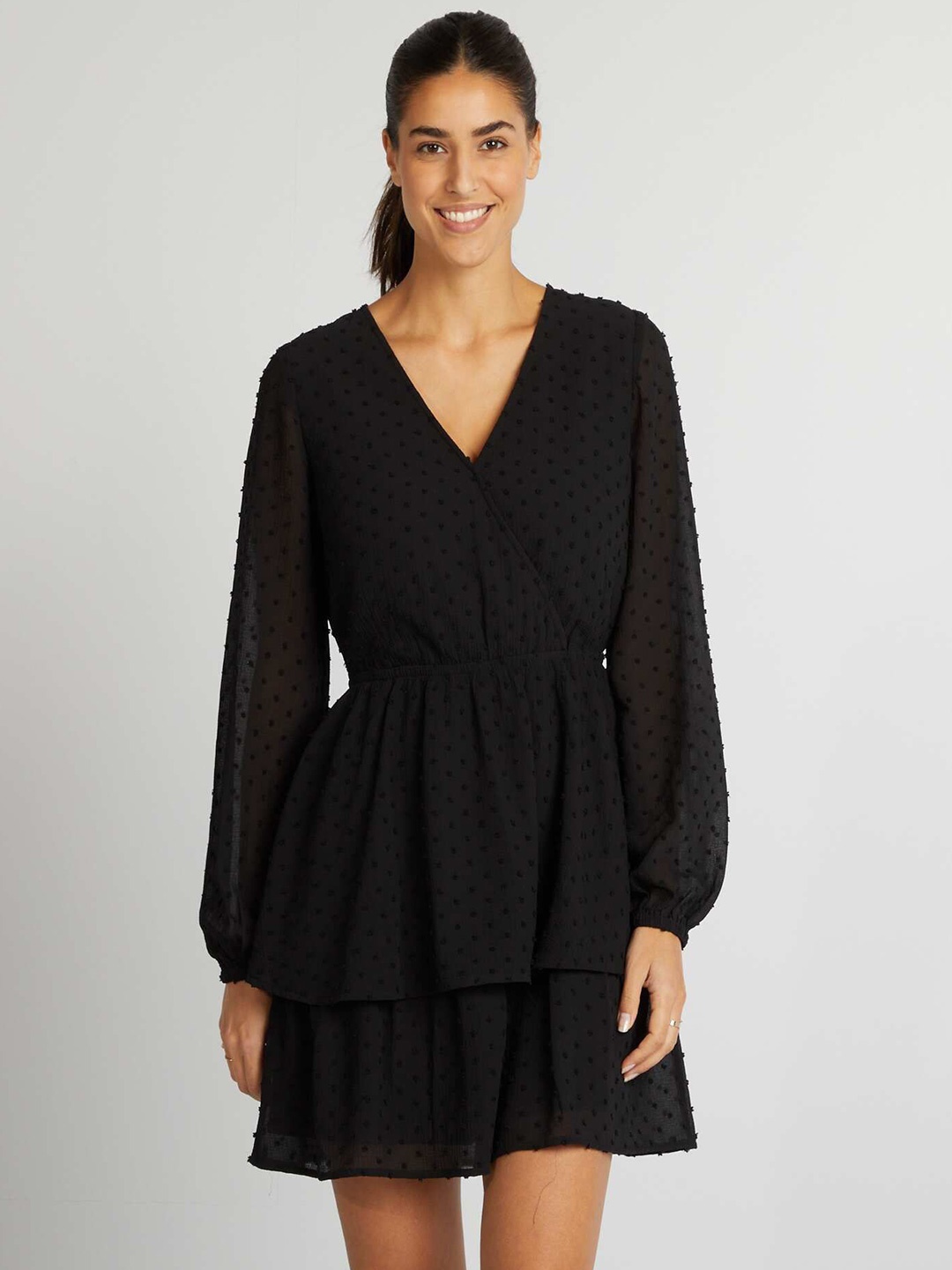 

KIABI Women Puff Sleeve Fit & Flare Dress, Black