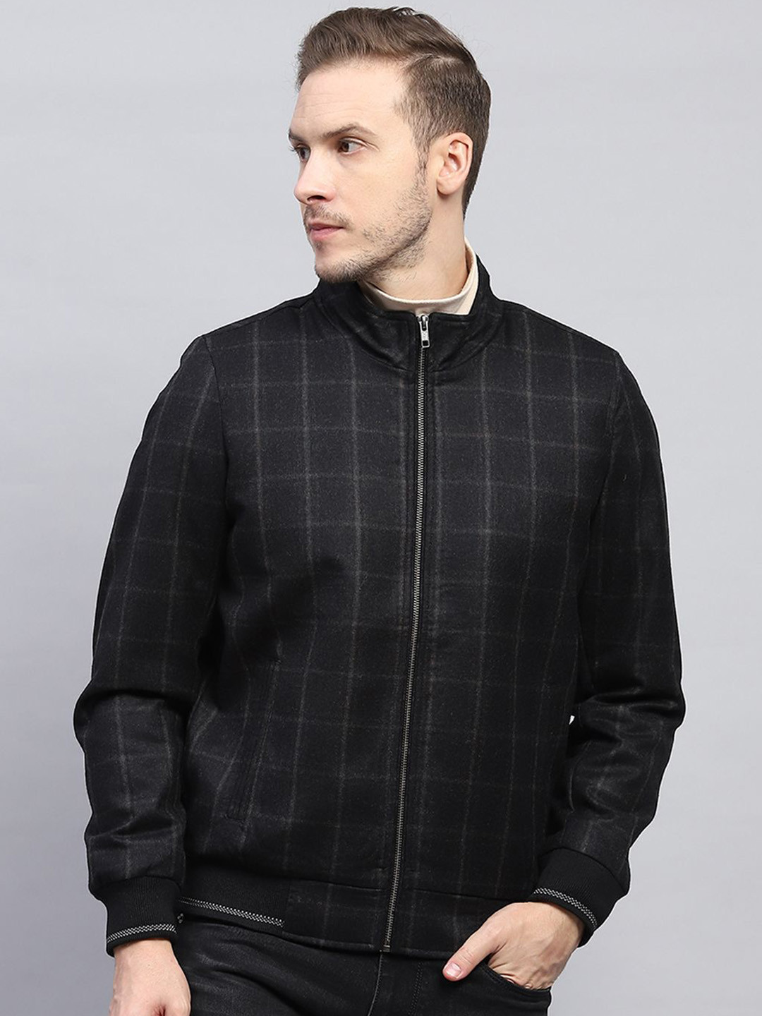 

Monte Carlo Checked Open Front Jacket, Black