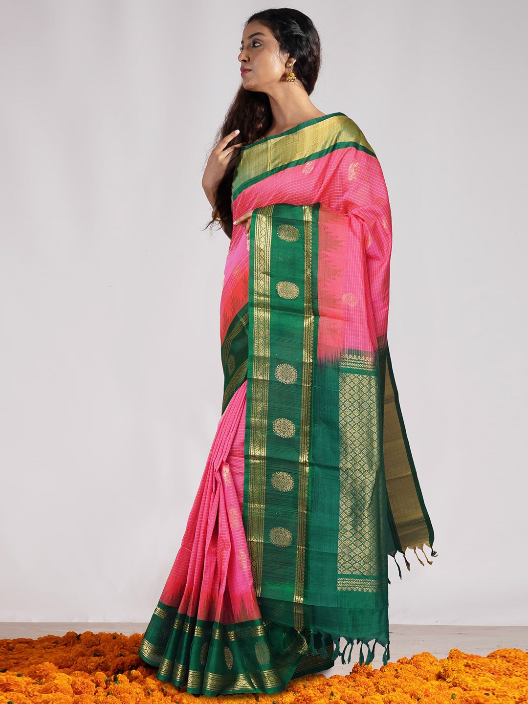 

Unnati Silks Woven Design Silk Cotton Handloom Kanjeevaram Saree, Red