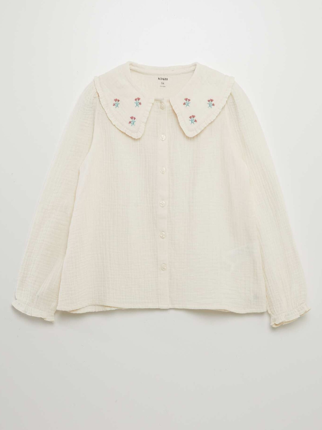 

KIABI Girls Peter Pan Collar Solid Cotton Casual Shirt, Beige