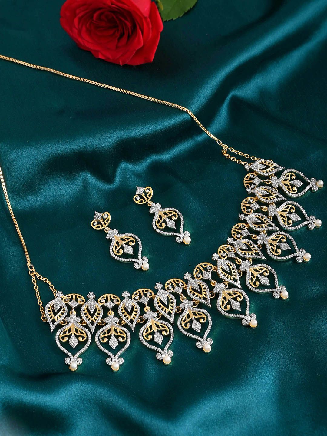 

Voylla Gold-Plated American Diamond Studded Jewellery Set