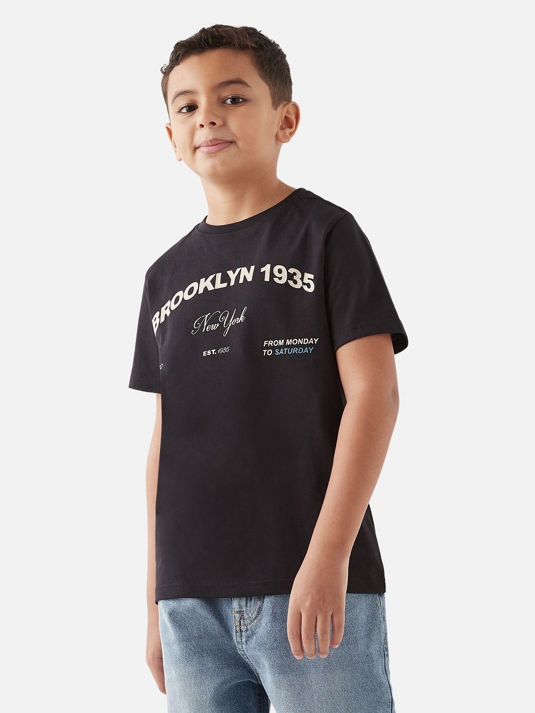 

Juniors by Babyshop Boys Typography Printed Round Neck Cotton T-shirt, Black