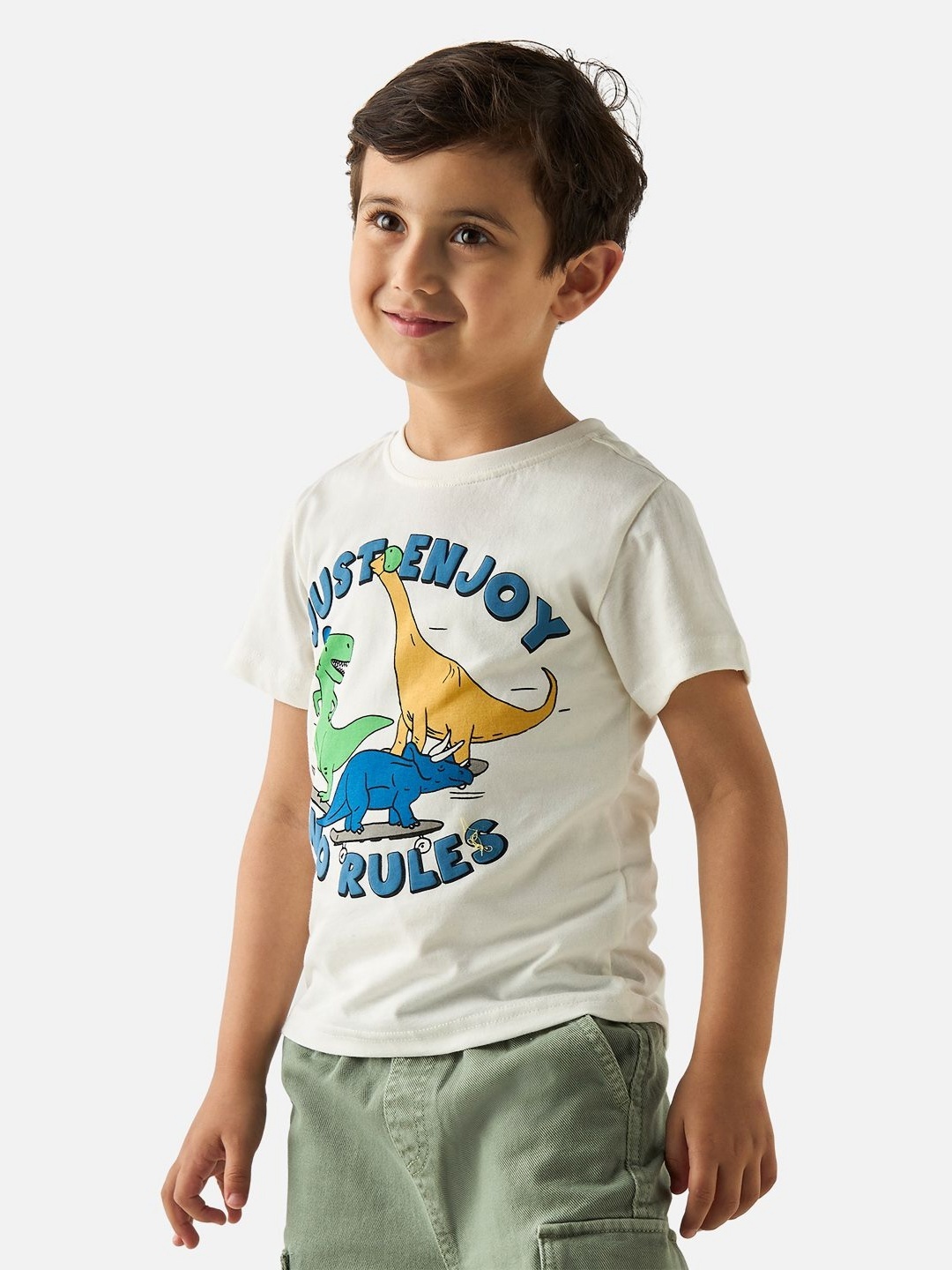 

Juniors by Babyshop Boys Graphic Printed Round Neck Cotton T-shirt, White