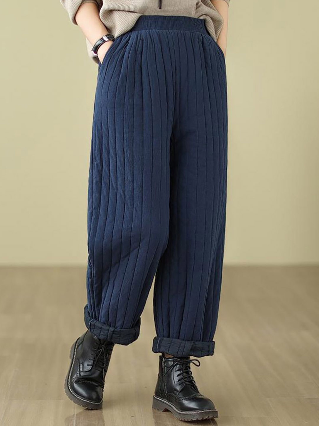 

StyleCast x Revolte Women Easy Wash Pleated Regular Trousers, Navy blue