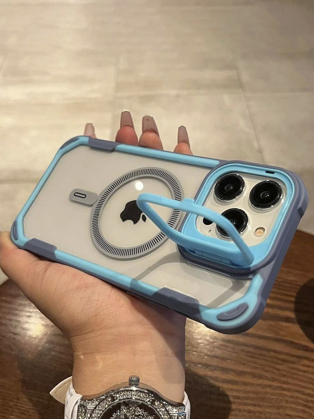 

Luxury Kase Solid Printed iPhone 15 Pro Max Back Case Mobile Accessories, Blue