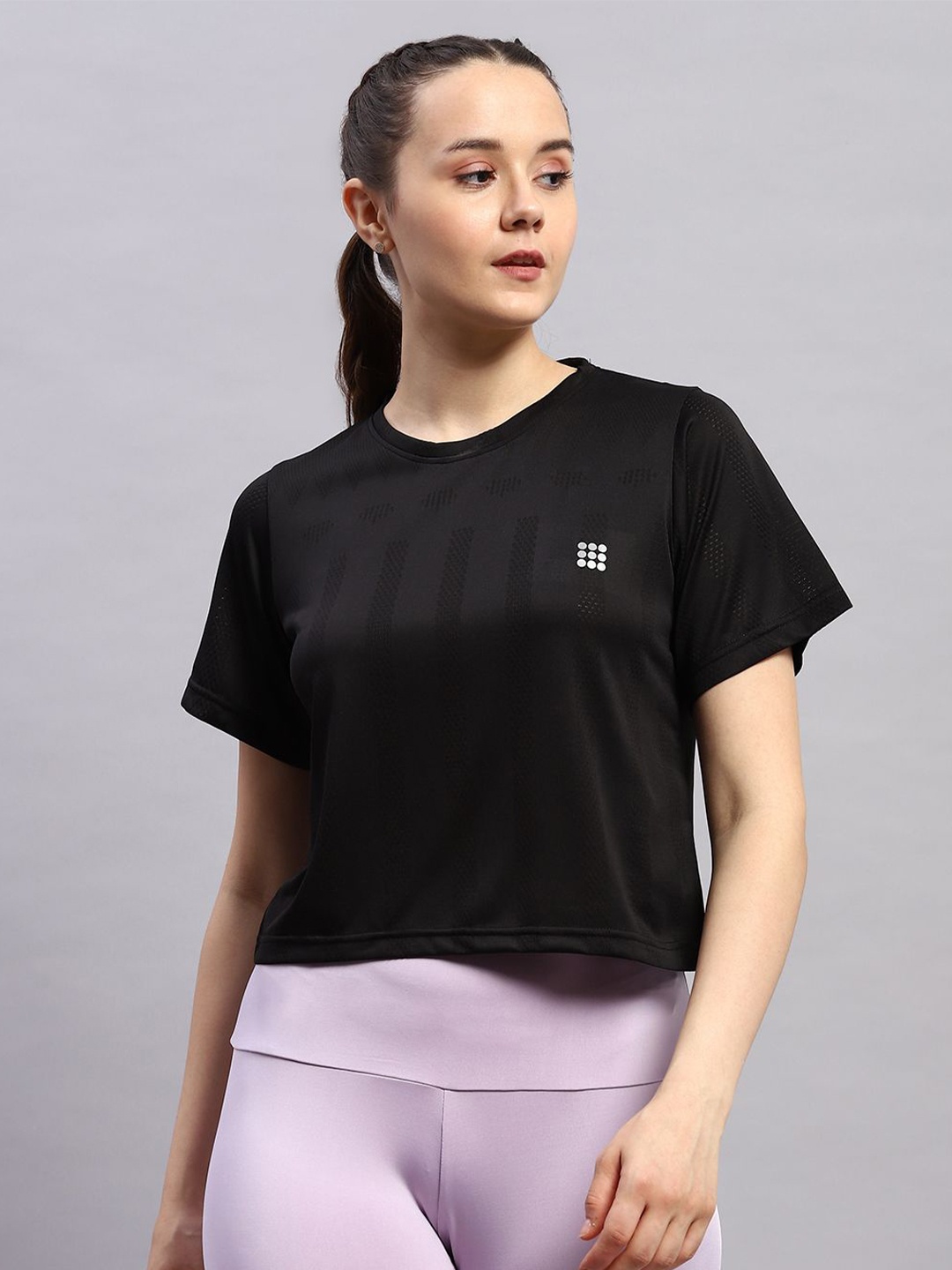 

rock.it Women Self Design Round Neck Top, Black