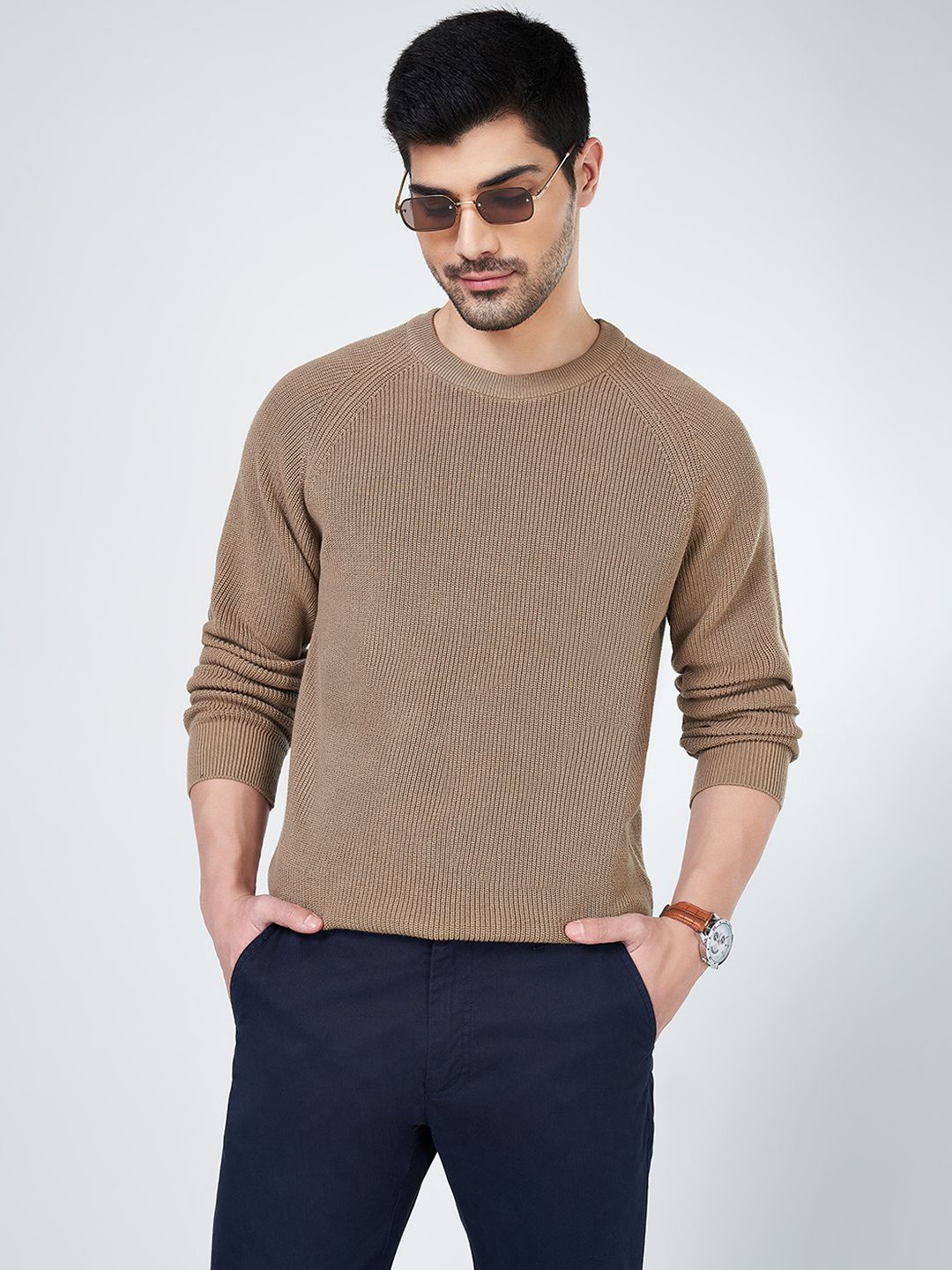 

BYFORD by Pantaloons Men Cotton Long Sleeves Pullover, Brown