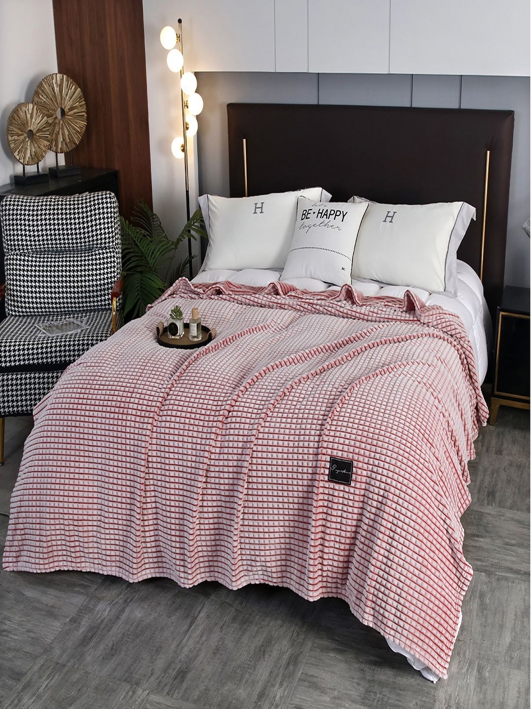 

JC HOME Red Checked AC Room 300 GSM Double Bed Blanket