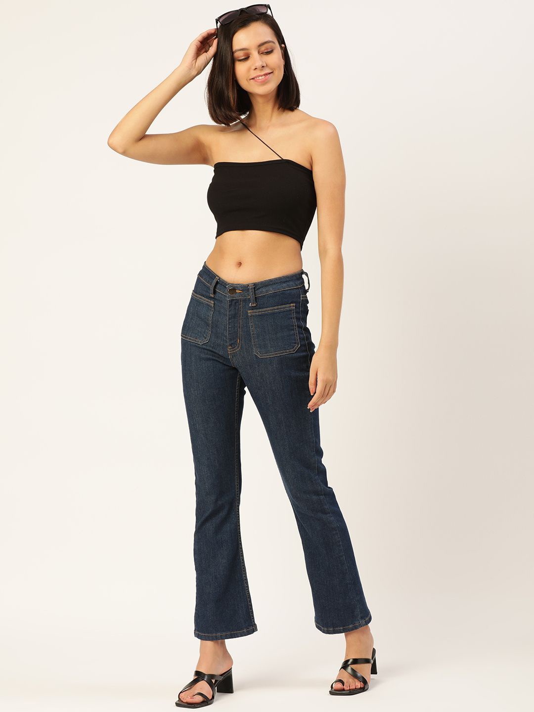 

SHECZZAR Women Solid Crop Top, Black