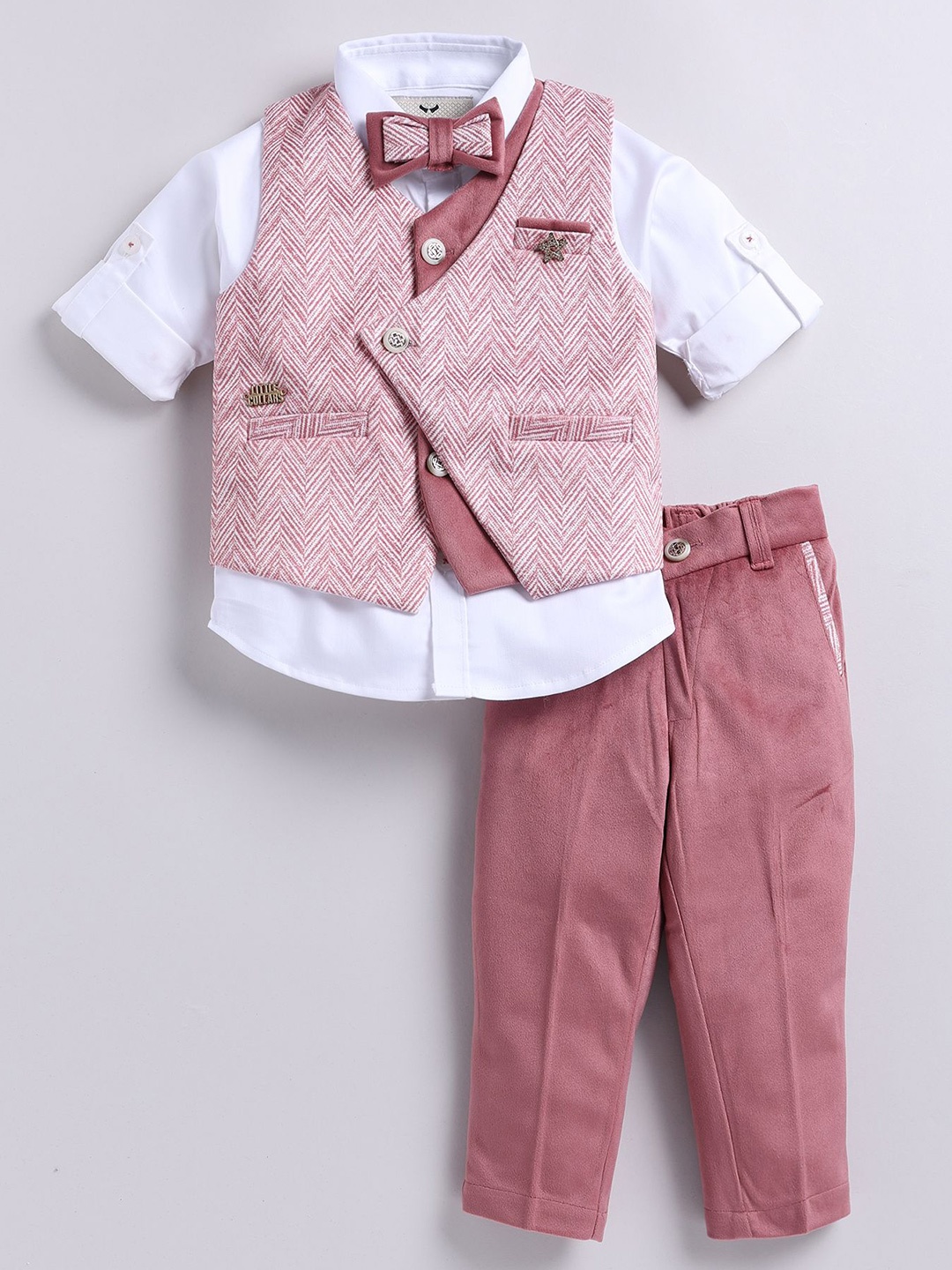 

LITTLE COLLARS Boys Single-Breasted 3-Piece Suits, Pink