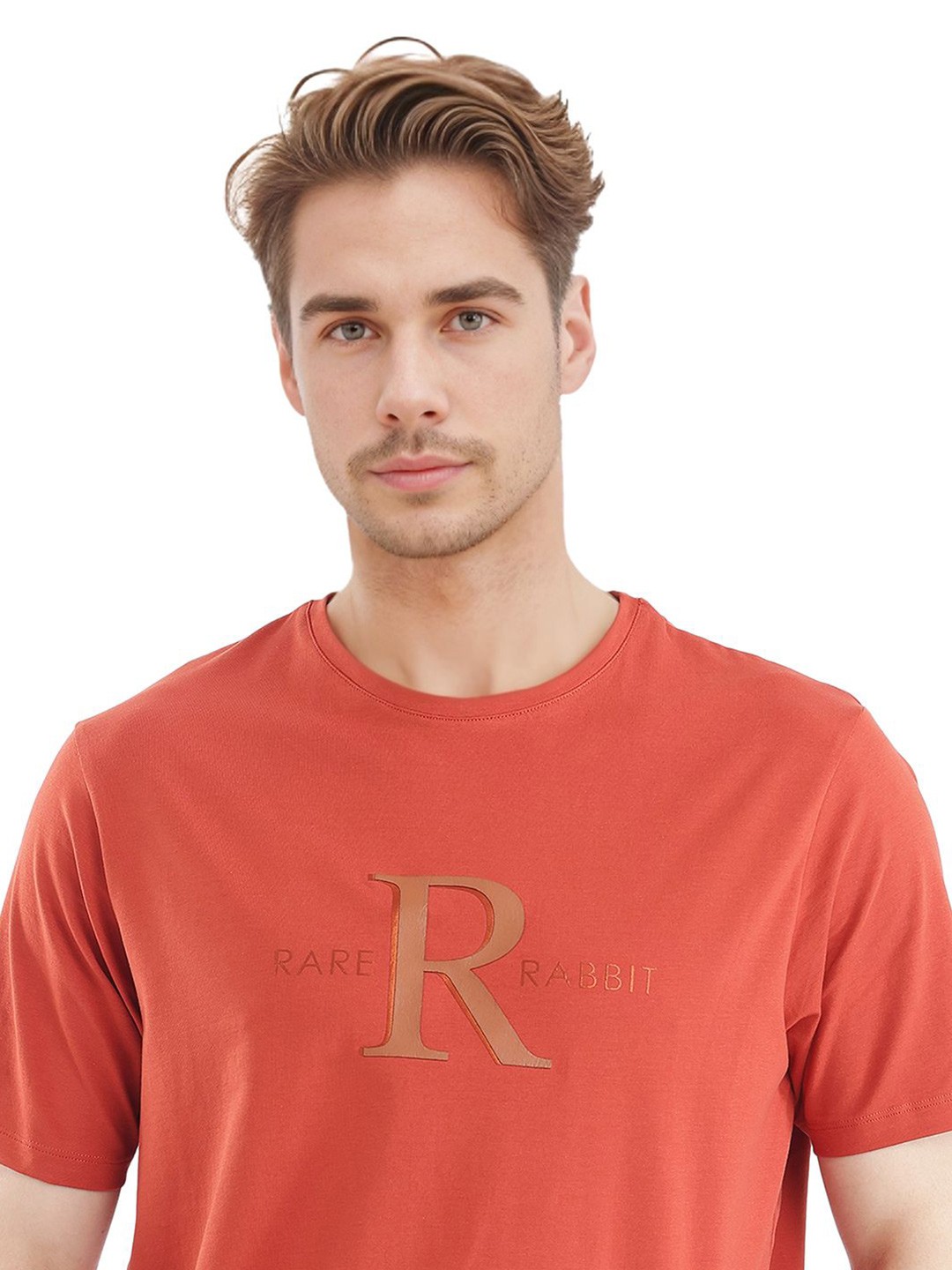 

RARE RABBIT Men Graphic Printed Round Neck Cotton T-shirt, Rust