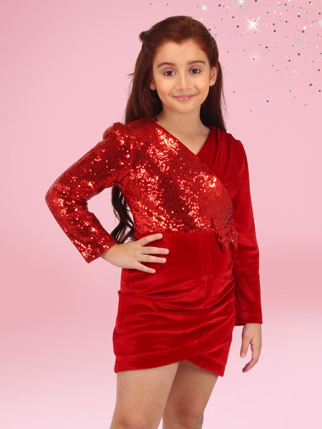 

CUTECUMBER Girls Sequin Embellished Sheath Dress, Red