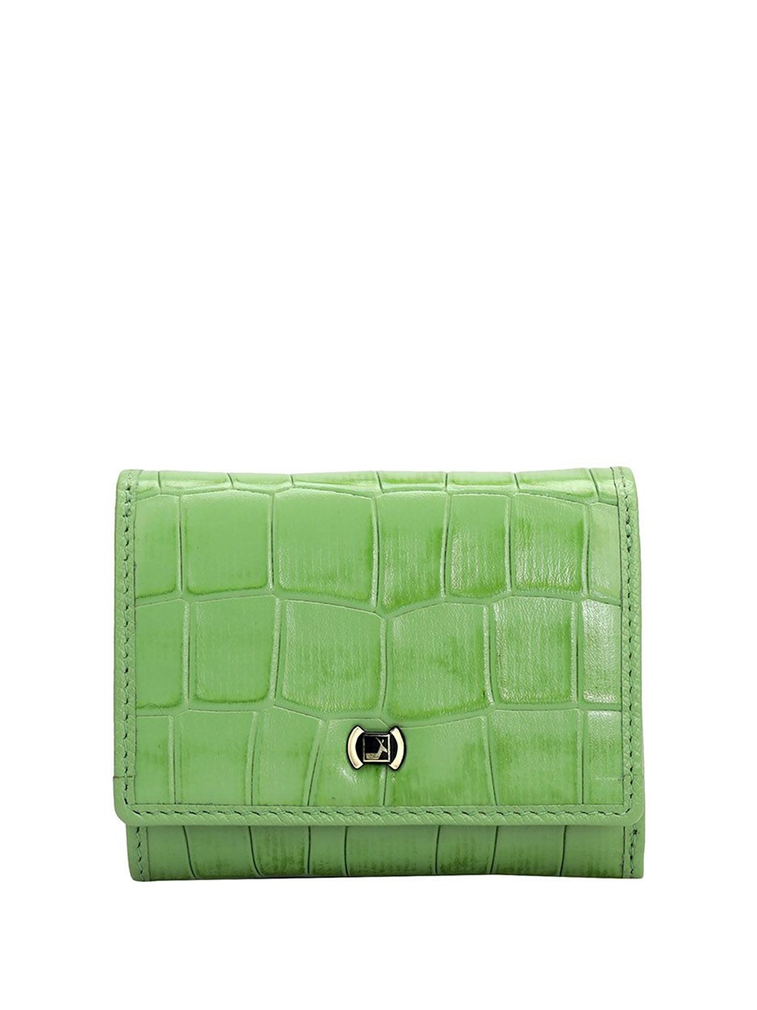 

Da Milano Women Geometric Textured Leather Three Fold Wallet, Green