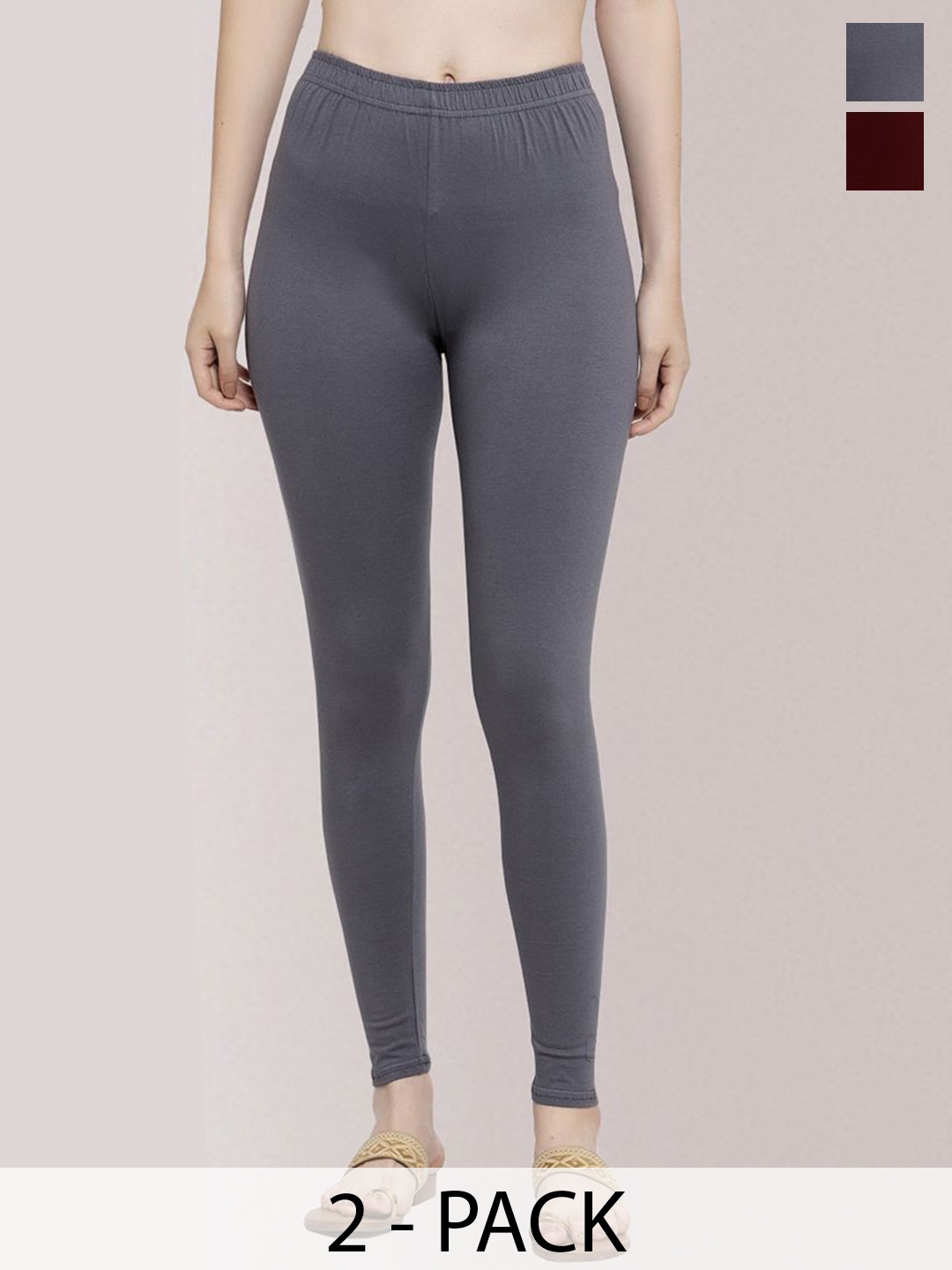 

Trend Level Women Pack Of 2 Mid-Rise Ankle-Length Leggings, Burgundy