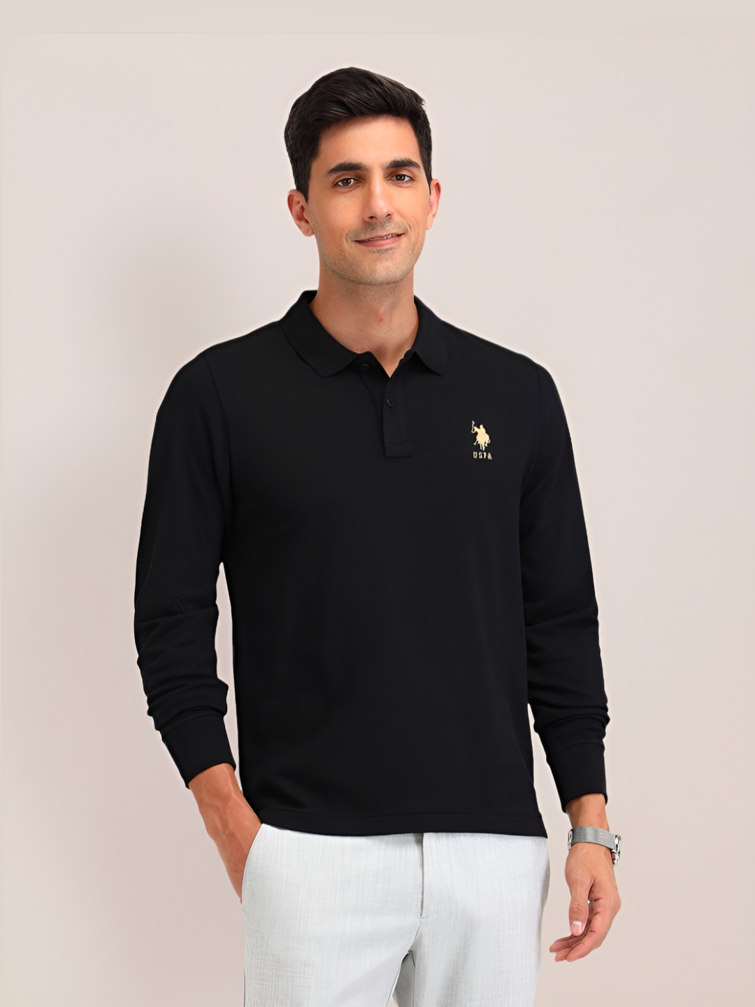 

U.S. Polo Assn. Men Solid Polo Collar Cotton Slim Fit T-shirt, Black