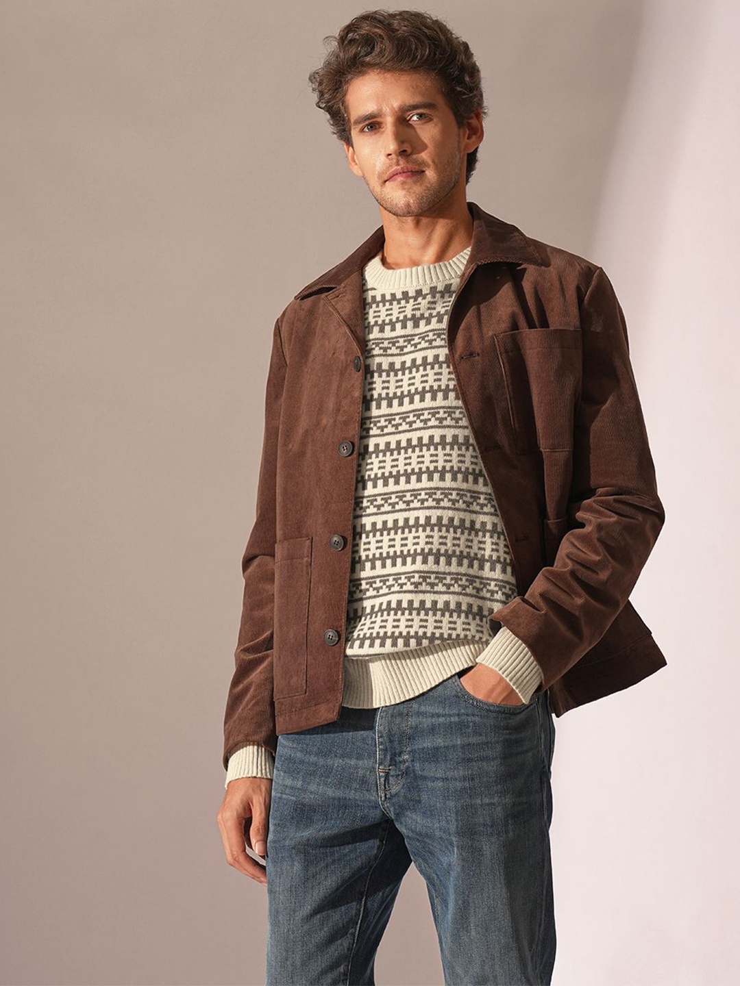 

SELECTED Men Abstract Woollen Pullover, Beige