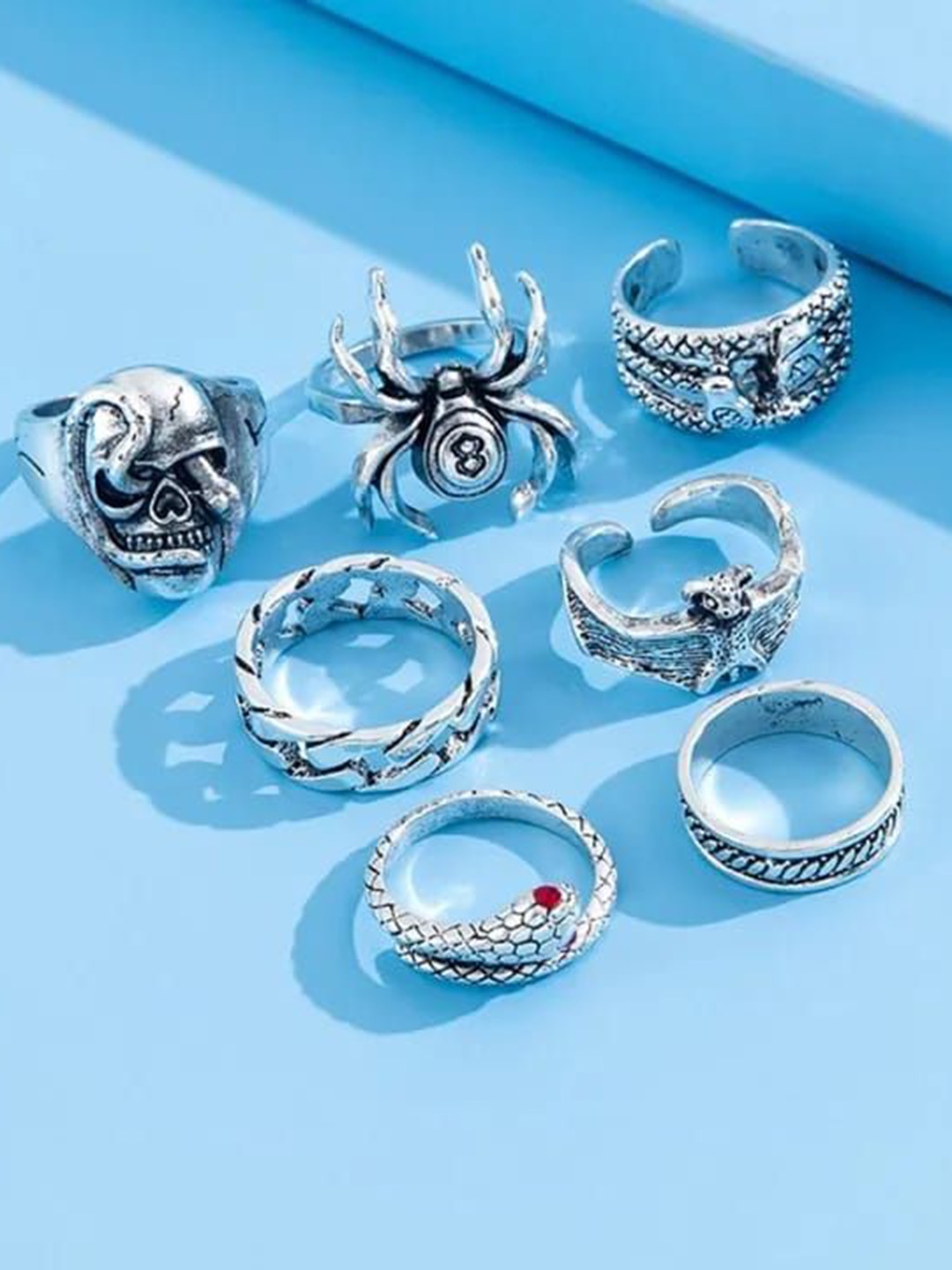 

YU FASHIONS Pack Of 7 Silver-Plated Finger Ring