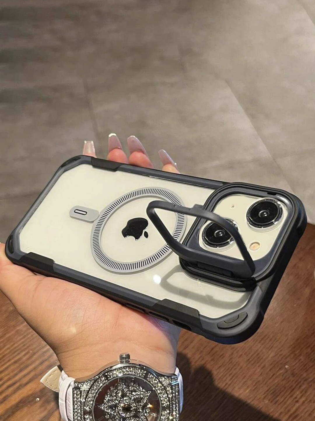 

Luxury Kase Solid Printed iPhone 14 Plus Back Case Mobile Accessories, Black