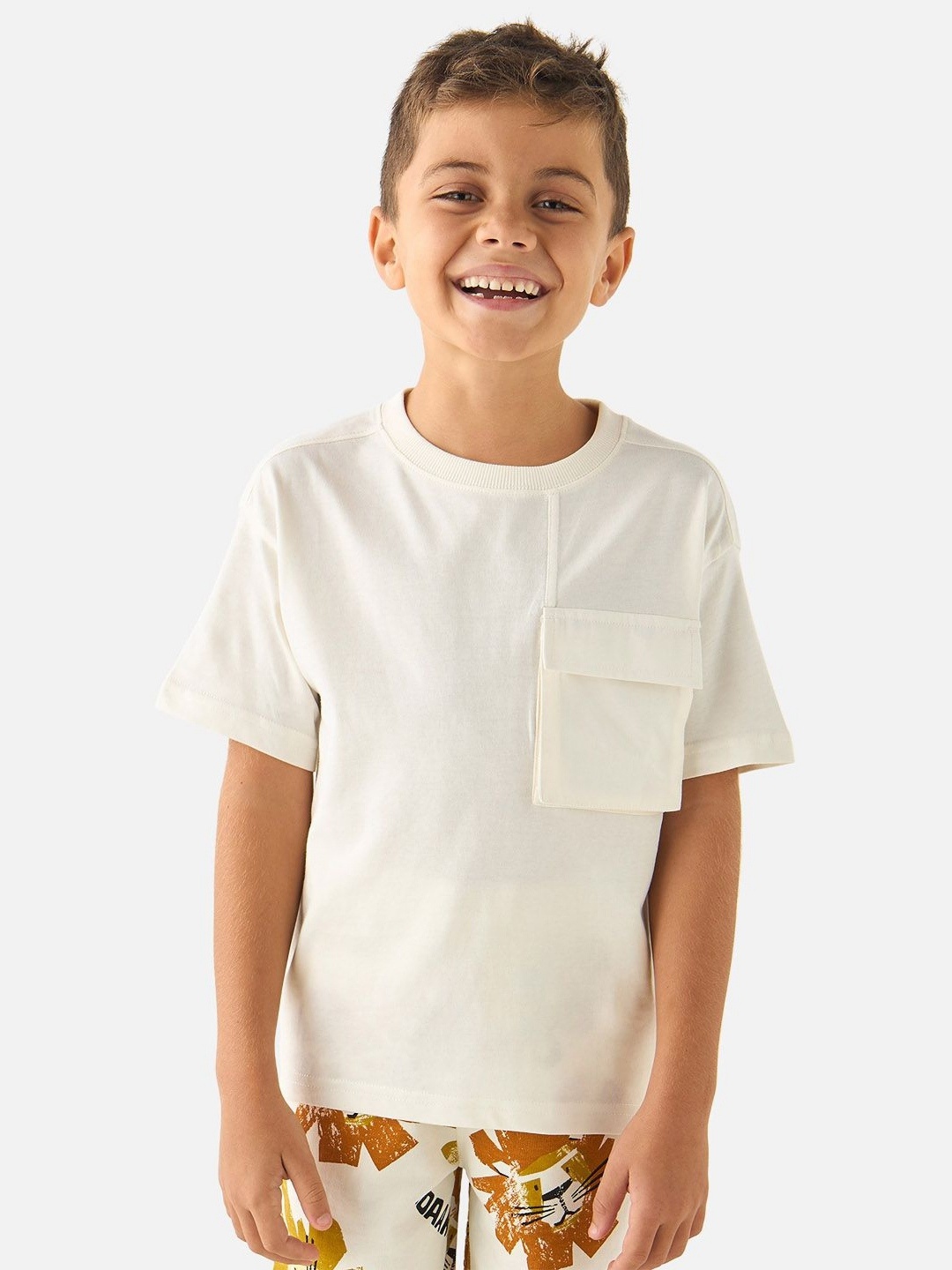 

Juniors by Babyshop Boys Solid Round Neck Cotton Relaxed Fit T-shirt, Off white