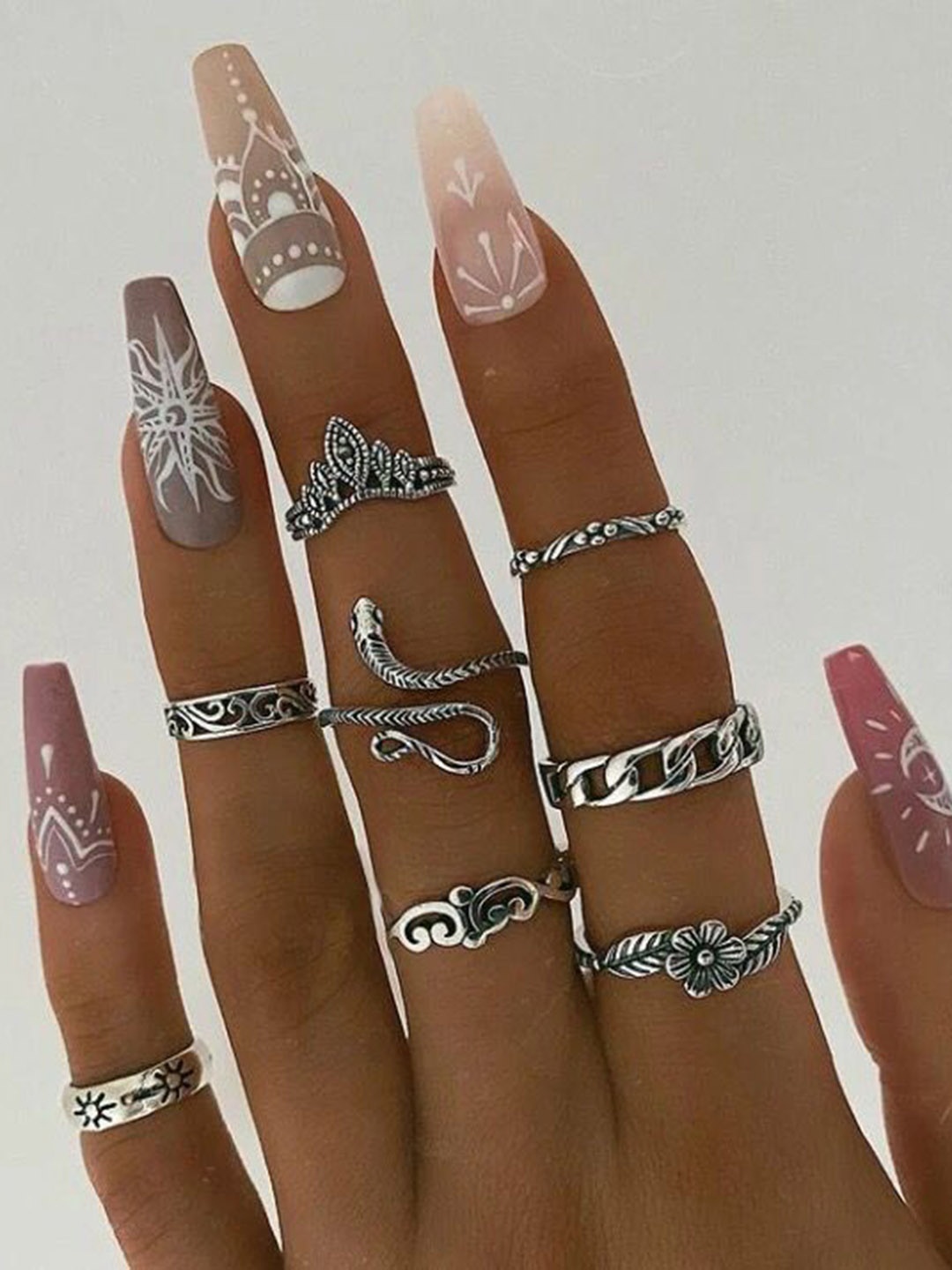 

YU FASHIONS Set Of 9 Stainless Steel Adjustable Finger Rings, Silver